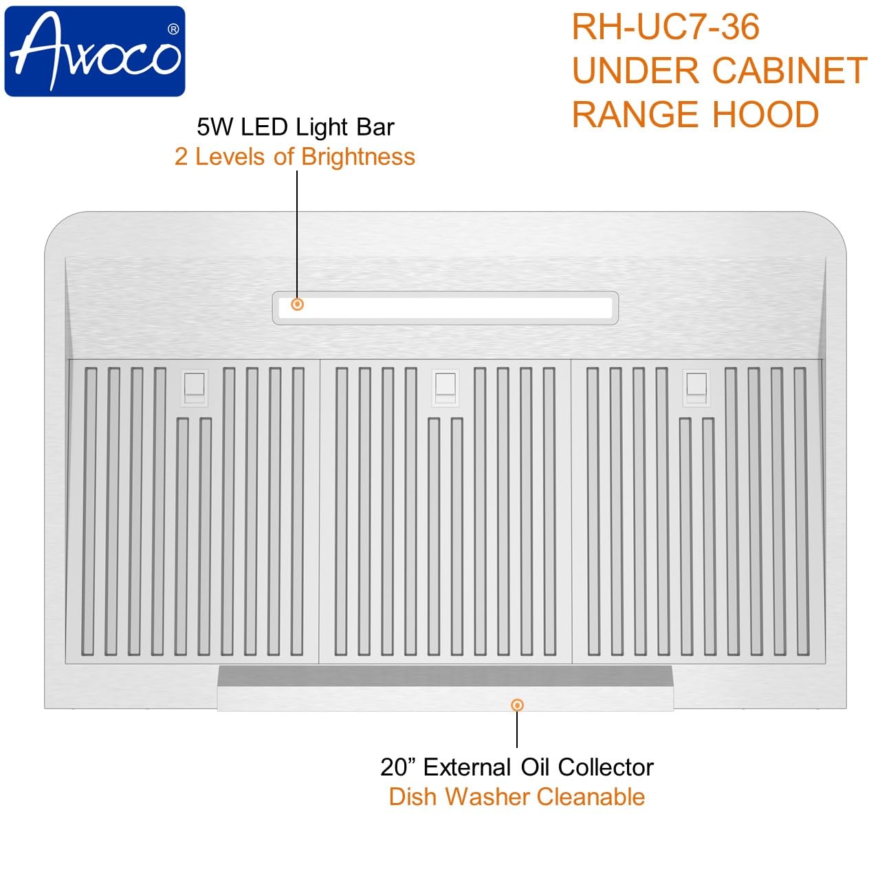 Awoco 36" Range Hood – Stainless Steel