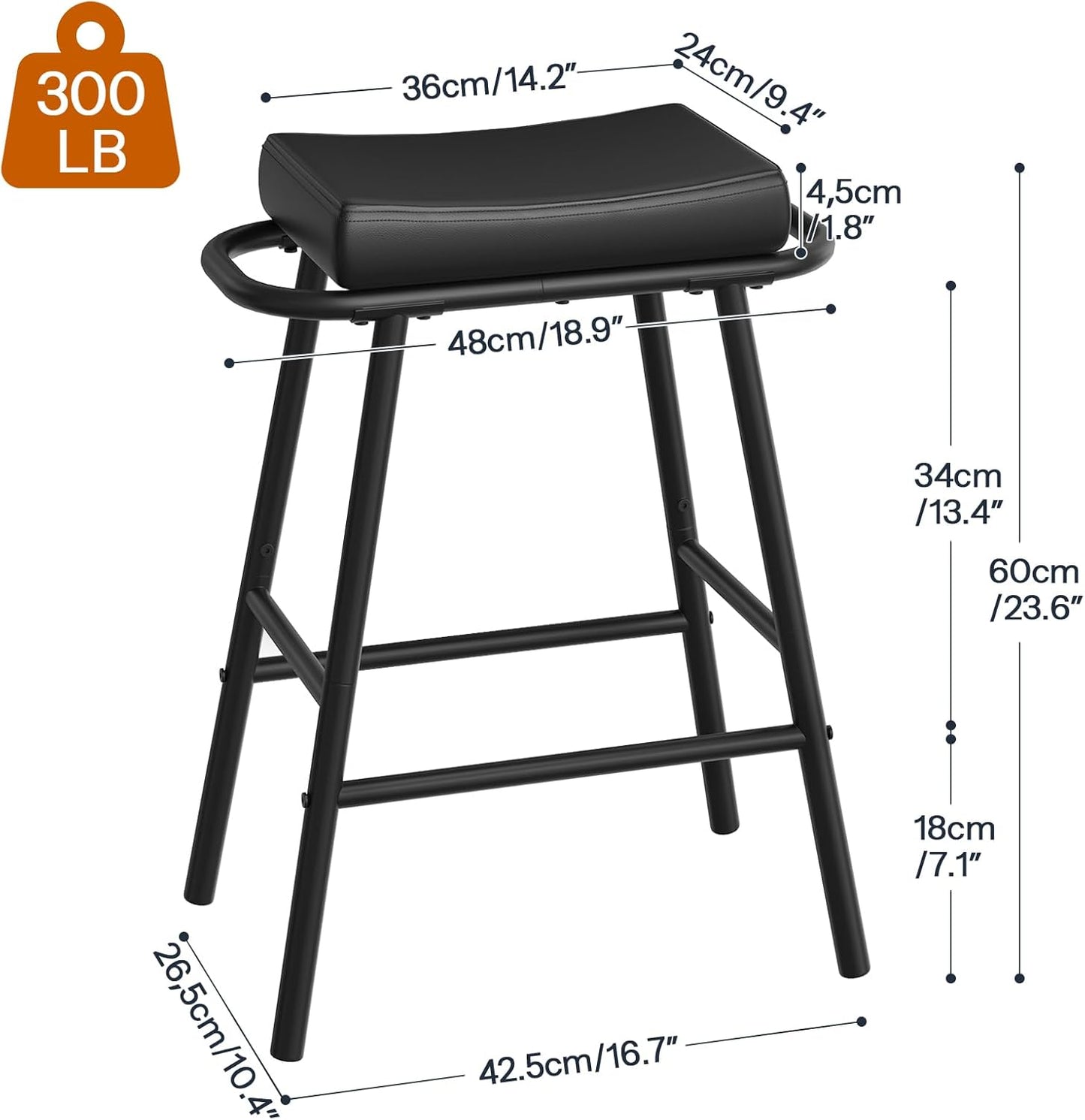 2-Piece 24" PU Bar Stools – Black