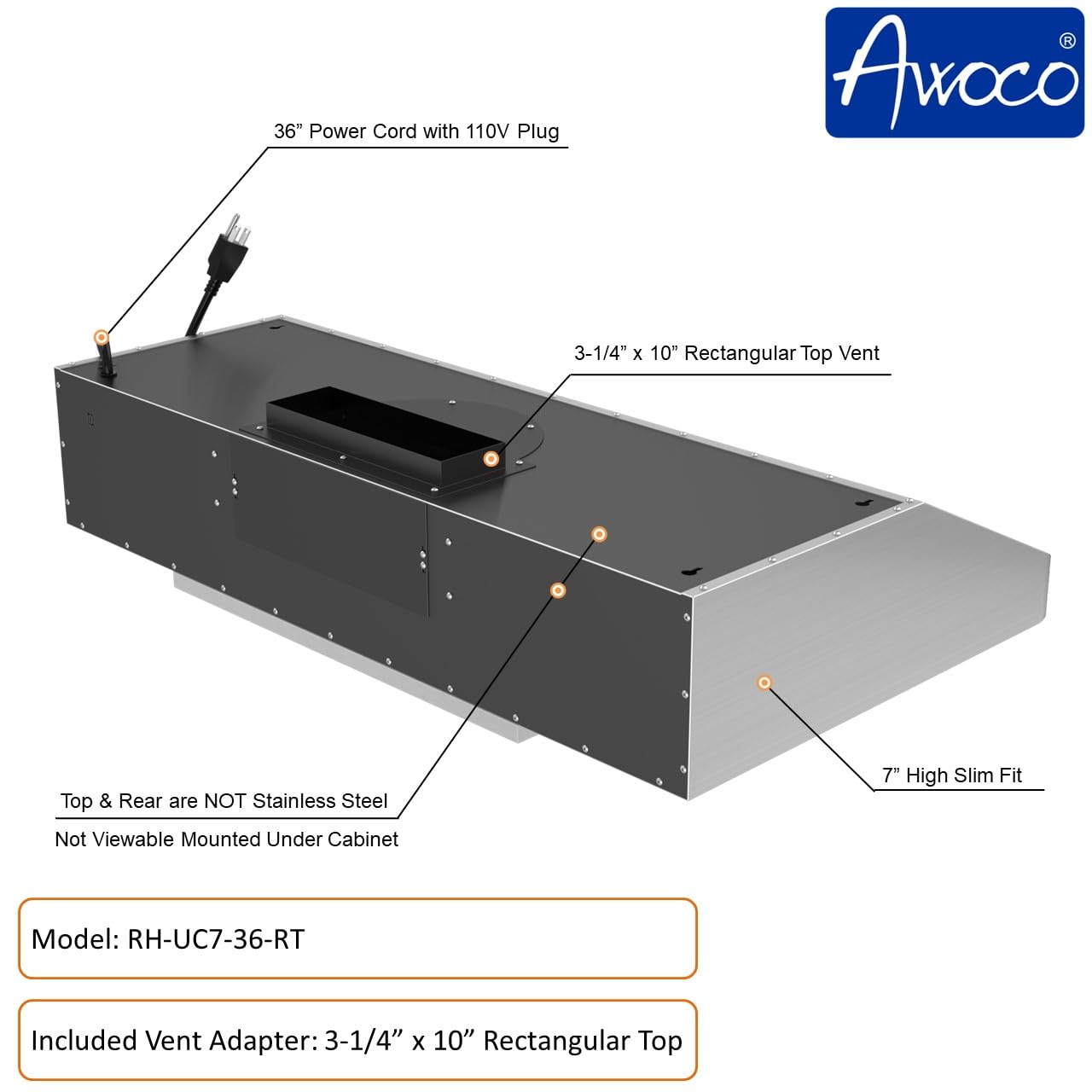 Awoco 36" Range Hood – Stainless Steel