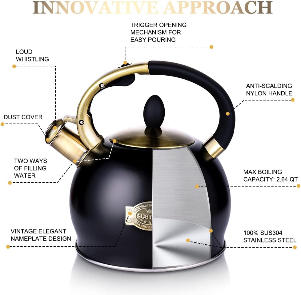 SUSTEAS 2.6QT Tea Kettle – Black