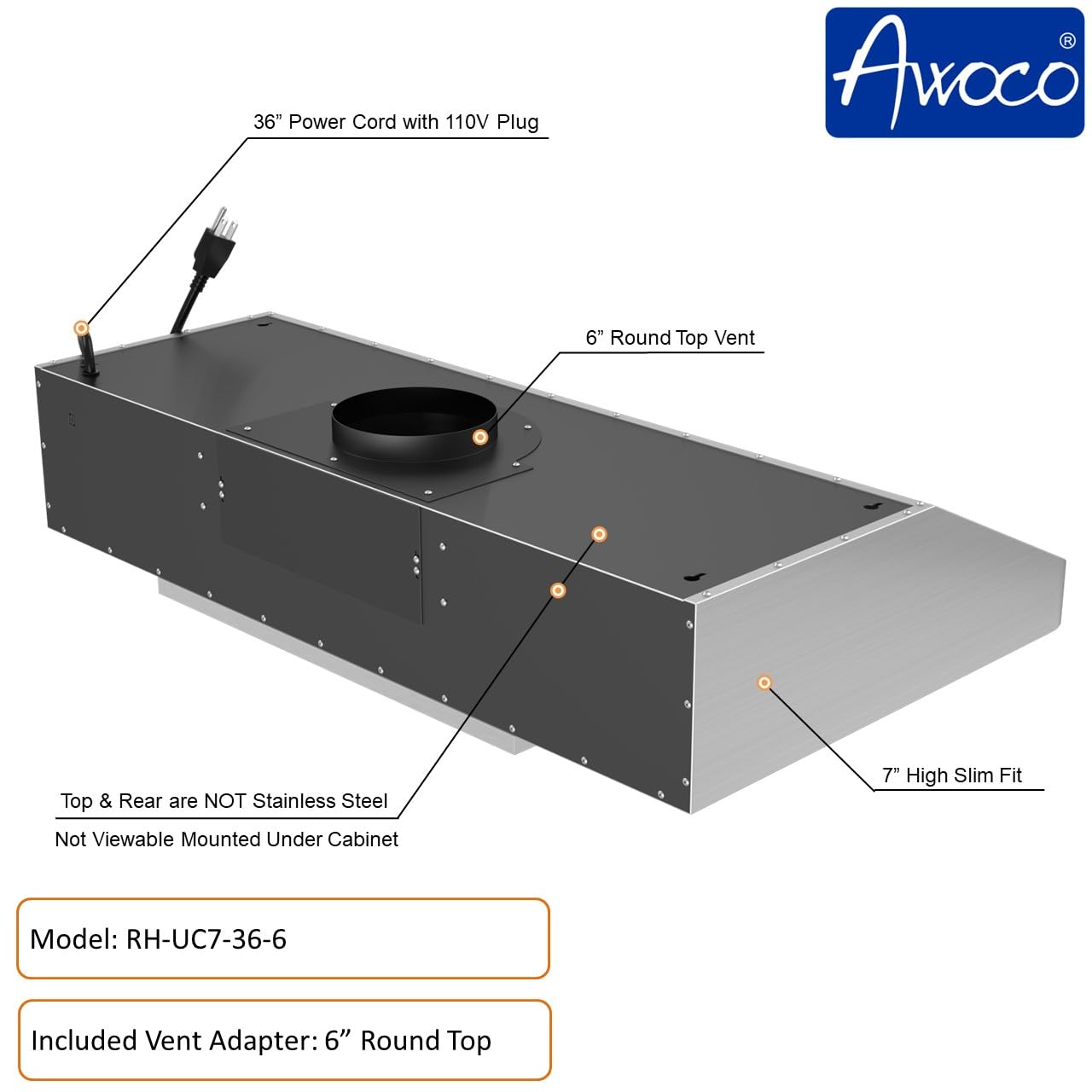 Awoco 36" Range Hood – Stainless Steel