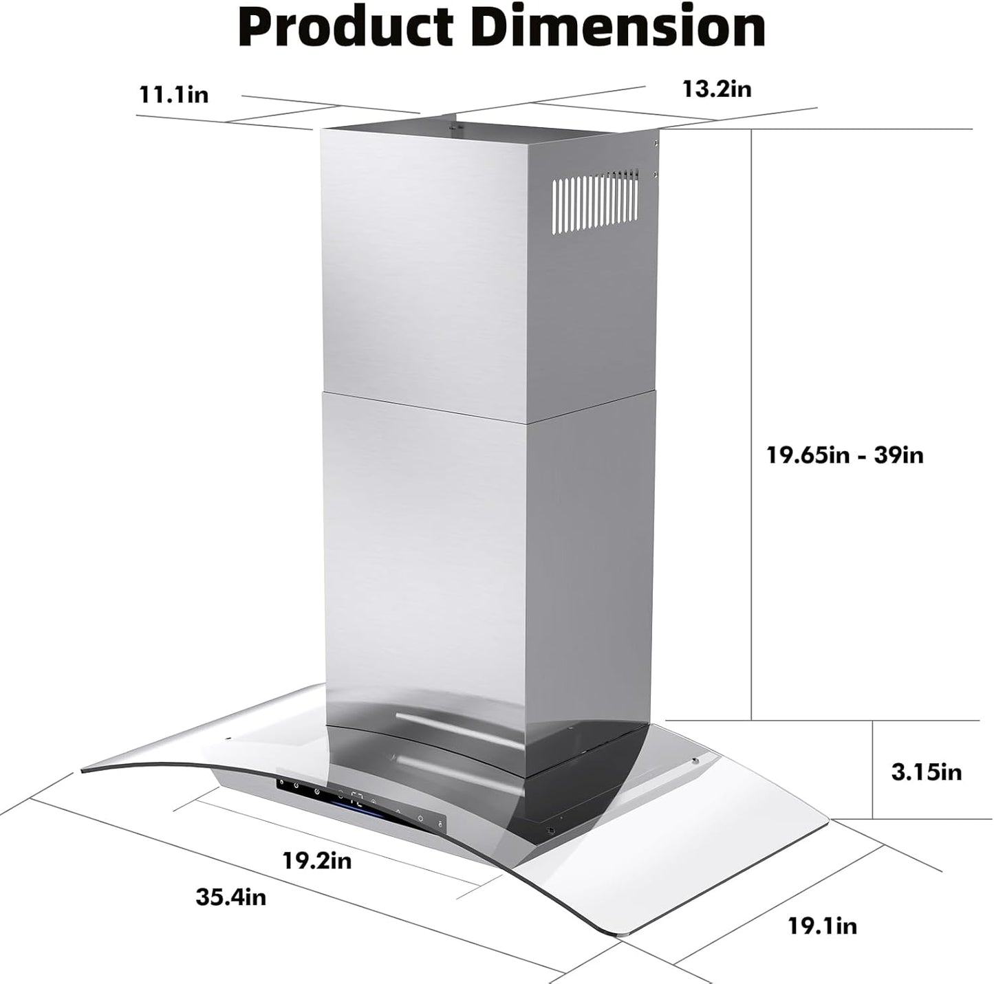 36" Wall Mount Kitchen Hood – Stainless Steel