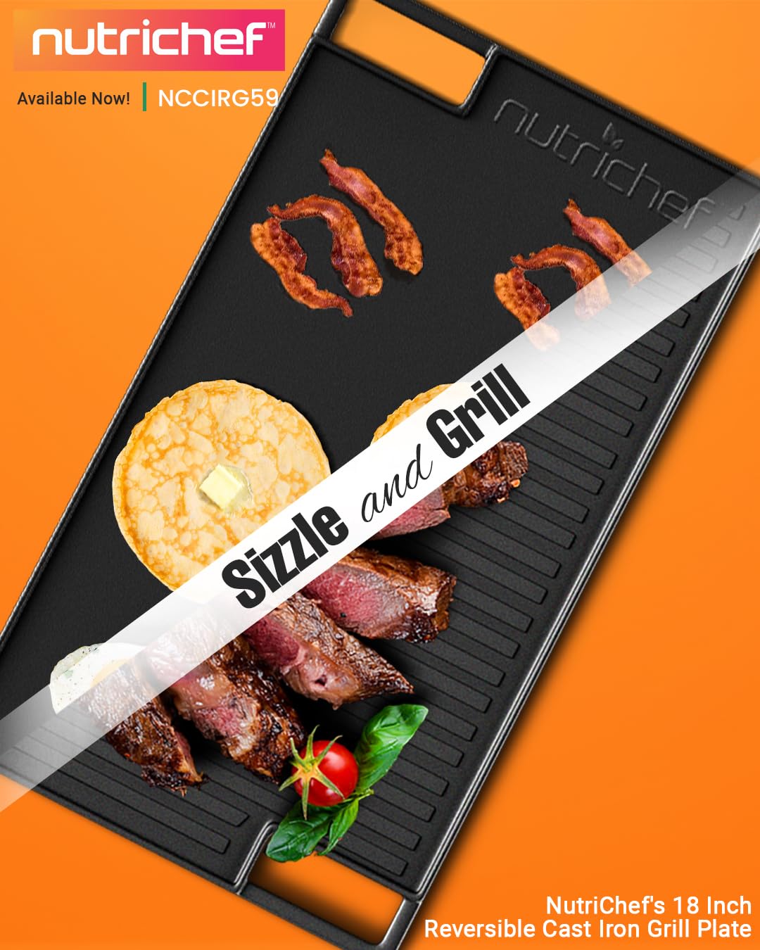 NutriChef 18" Cast Iron Griddle
