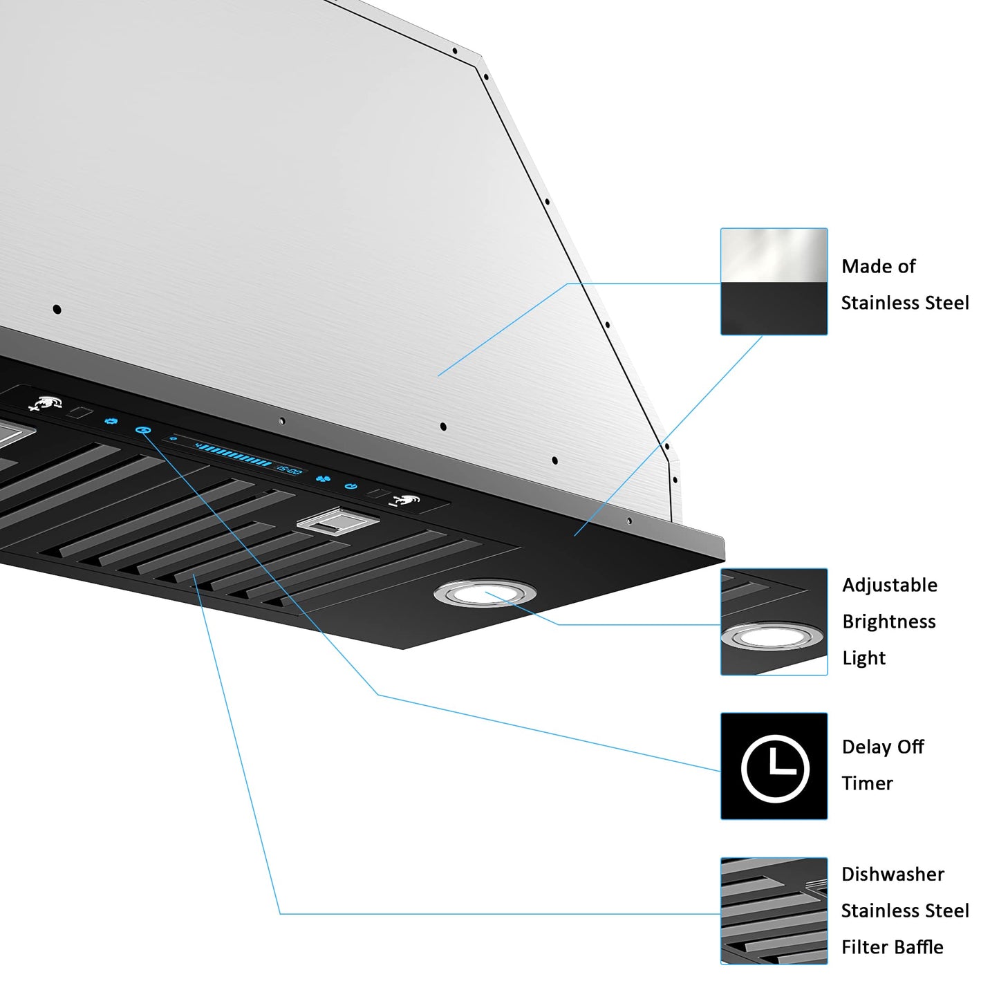 IKTCH 36" Kitchen Range Hood – Stainless Steel