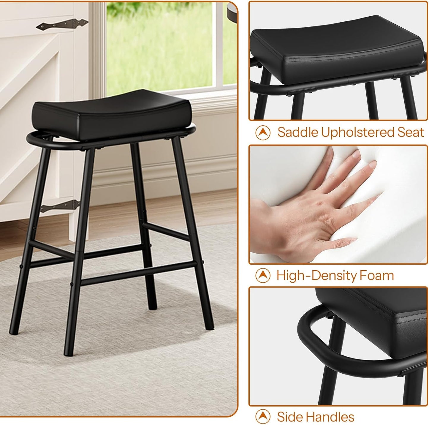 2-Piece 24" PU Bar Stools – Black