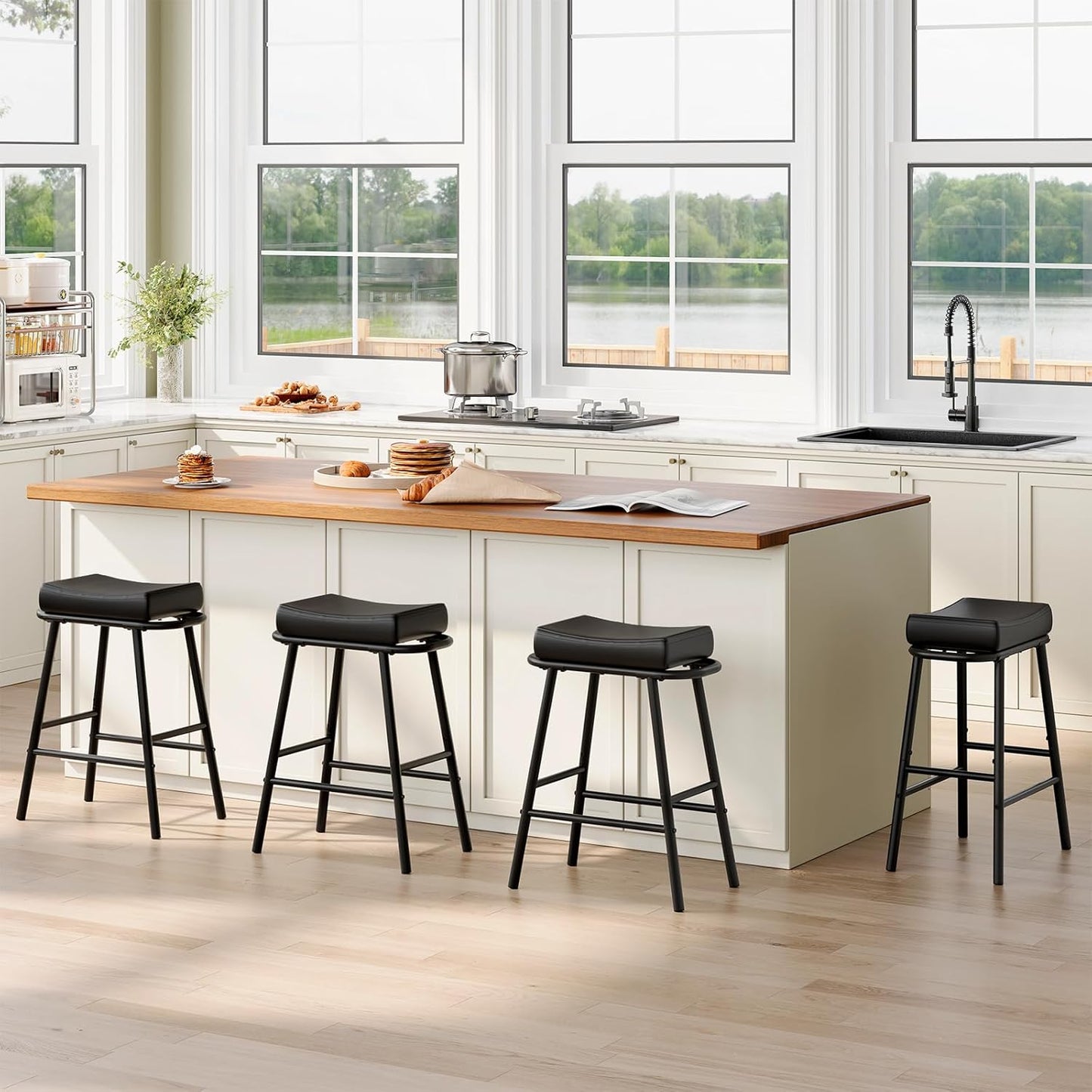2-Piece 24" PU Bar Stools – Black