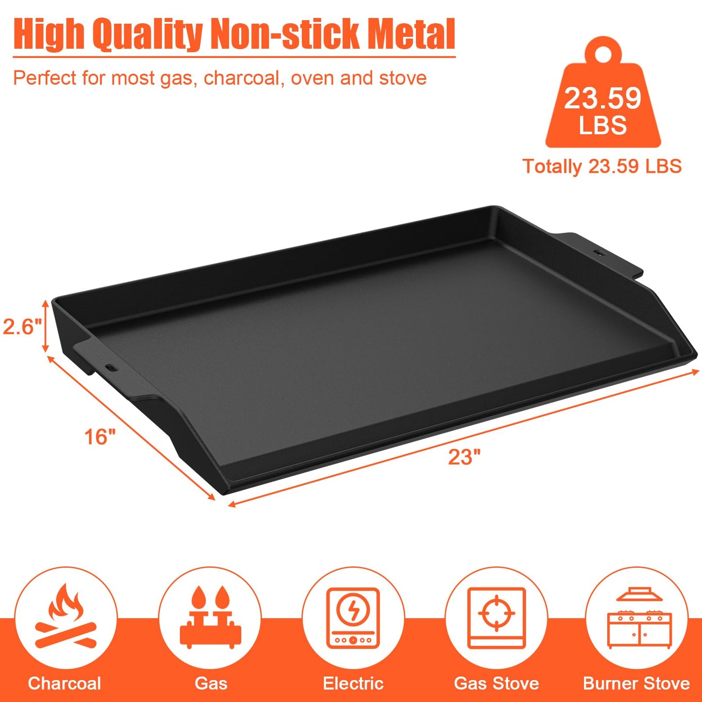23" x 16" Cast Iron Grill Griddle