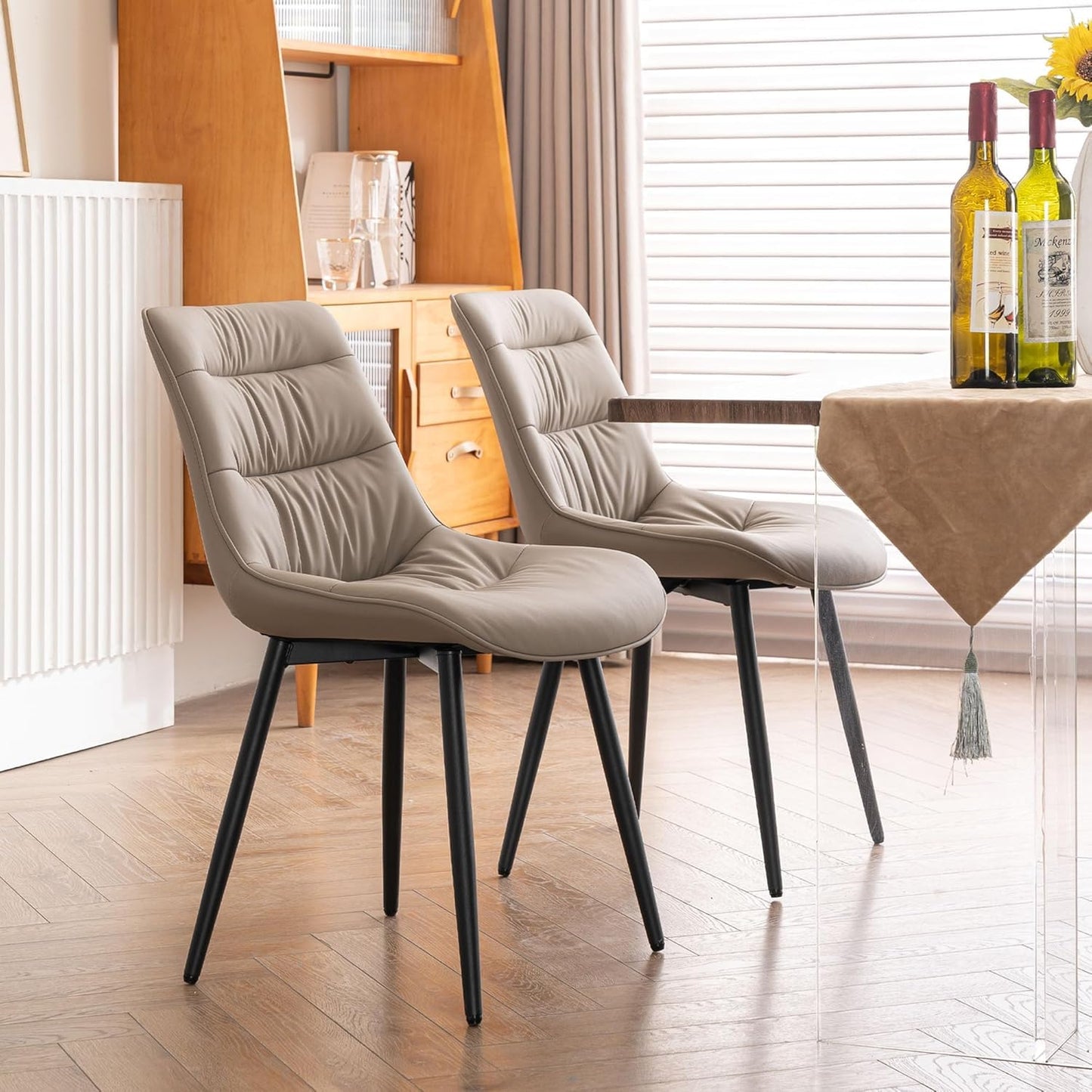 2 Modern PU Dining Chairs – Black
