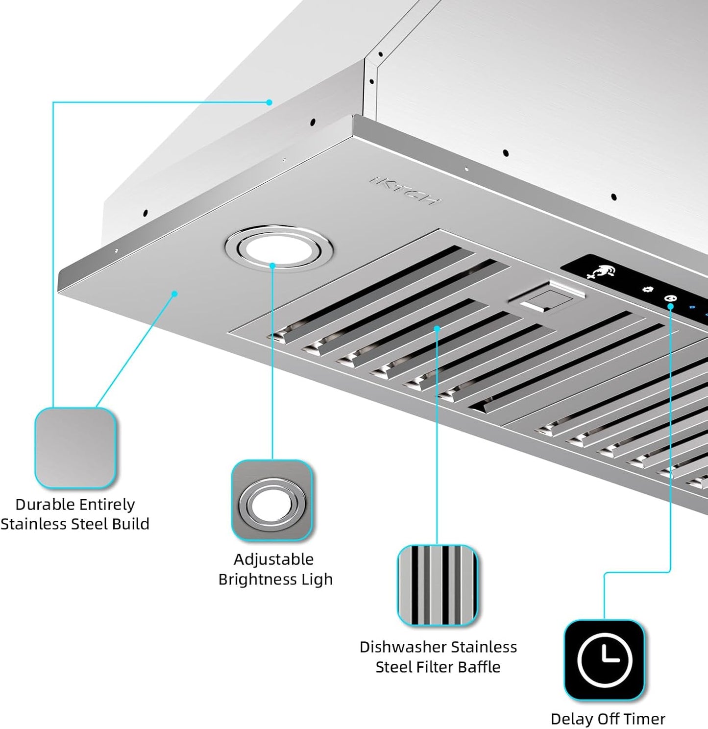 IKTCH 35.5" Kitchen Range Hood – Stainless Steel