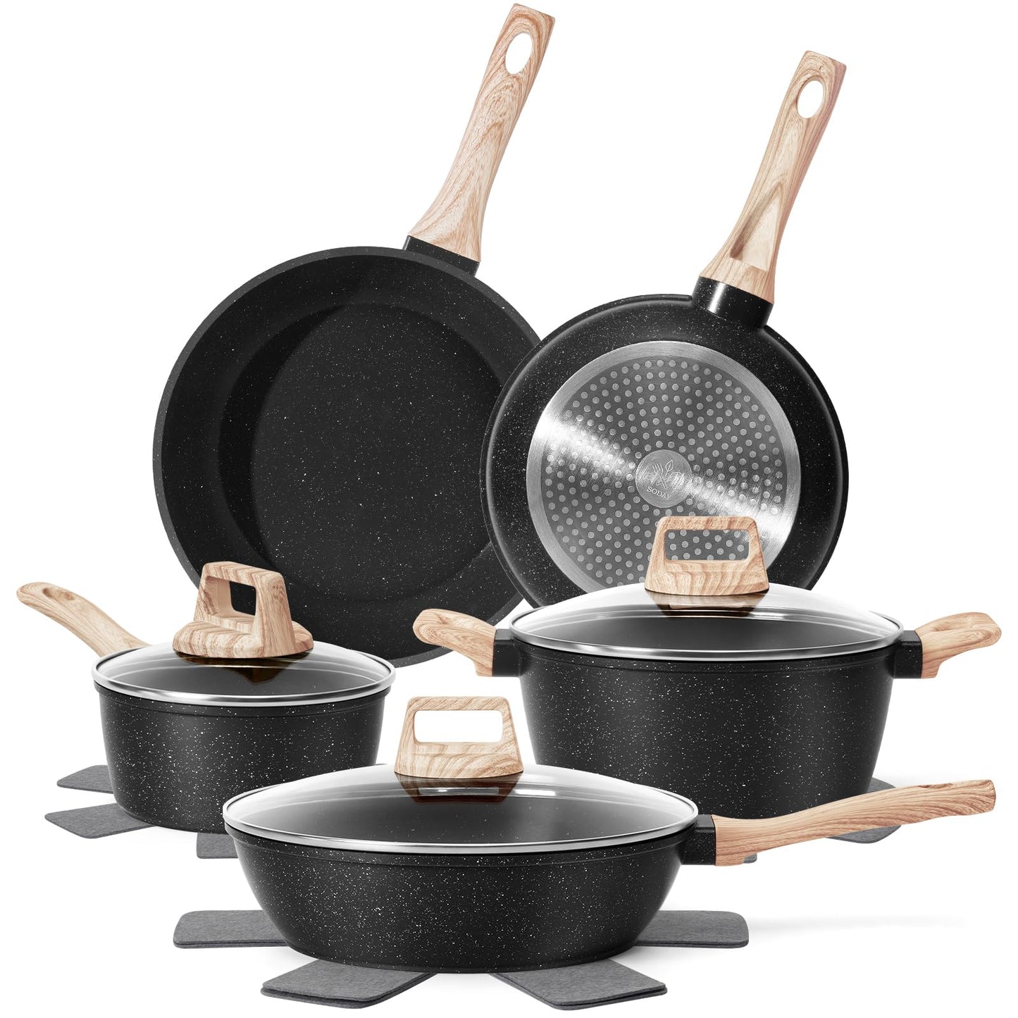 12-Pc Black Granite Cookware Set