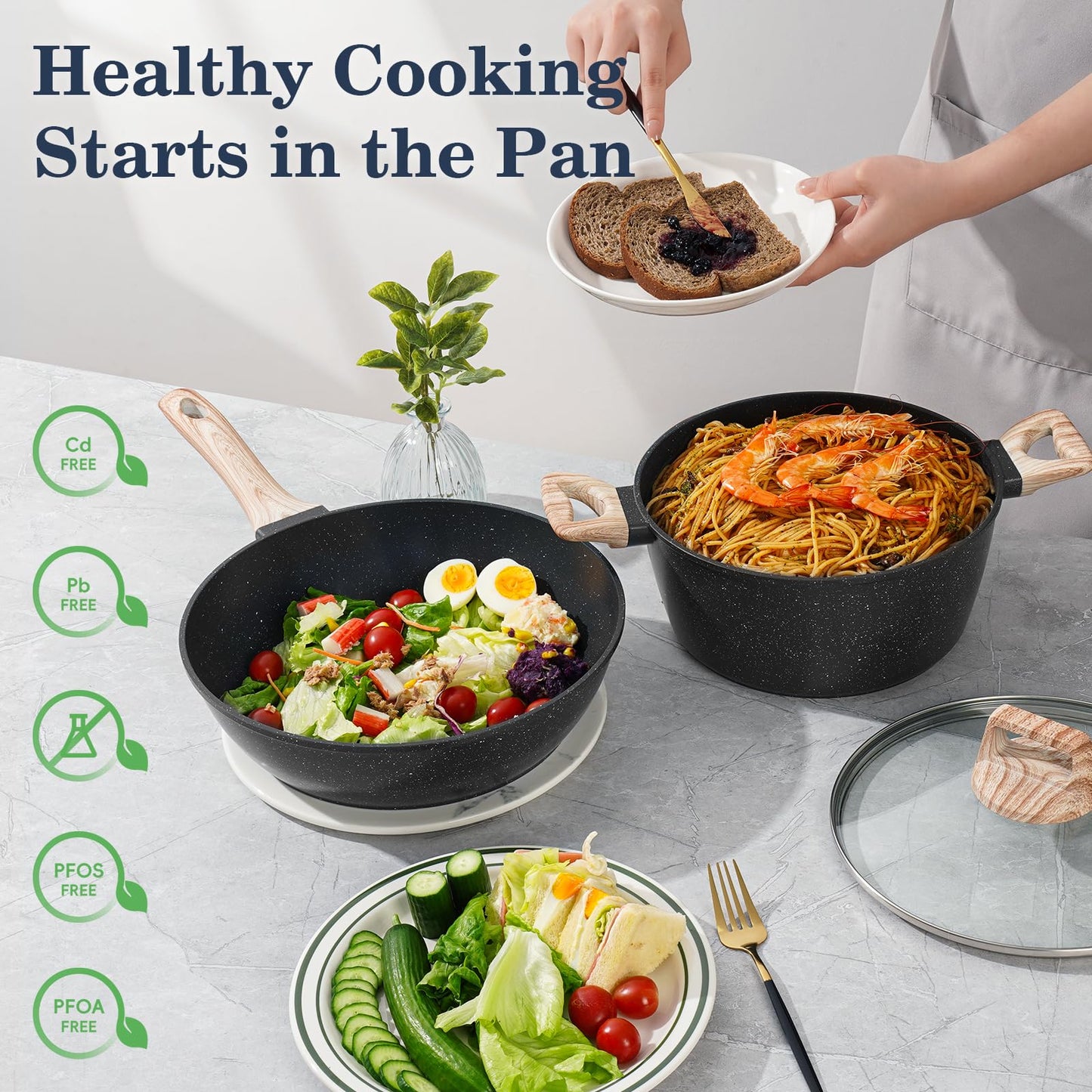 12-Pc Black Granite Cookware Set