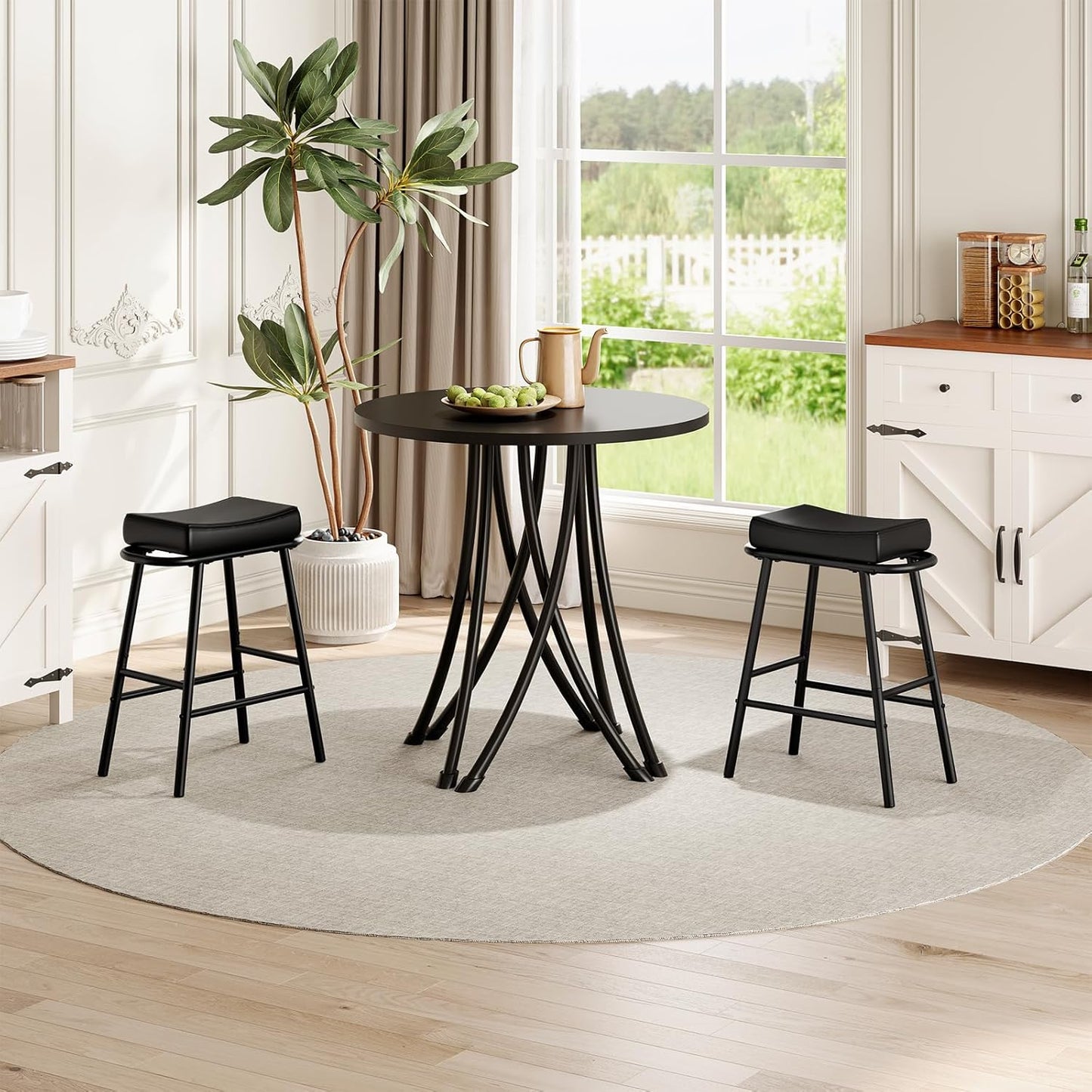 2-Piece 24" PU Bar Stools – Black
