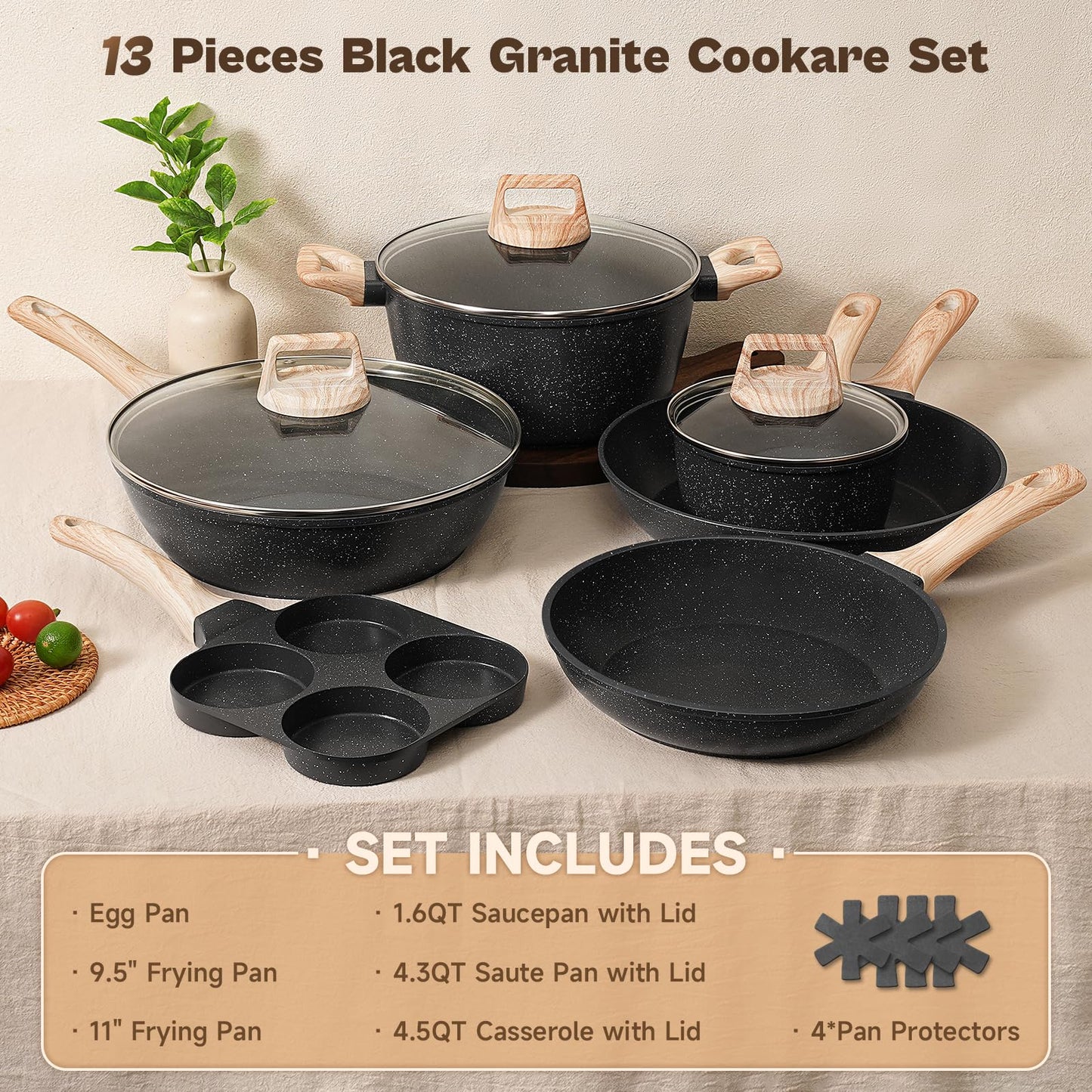 12-Pc Black Granite Cookware Set