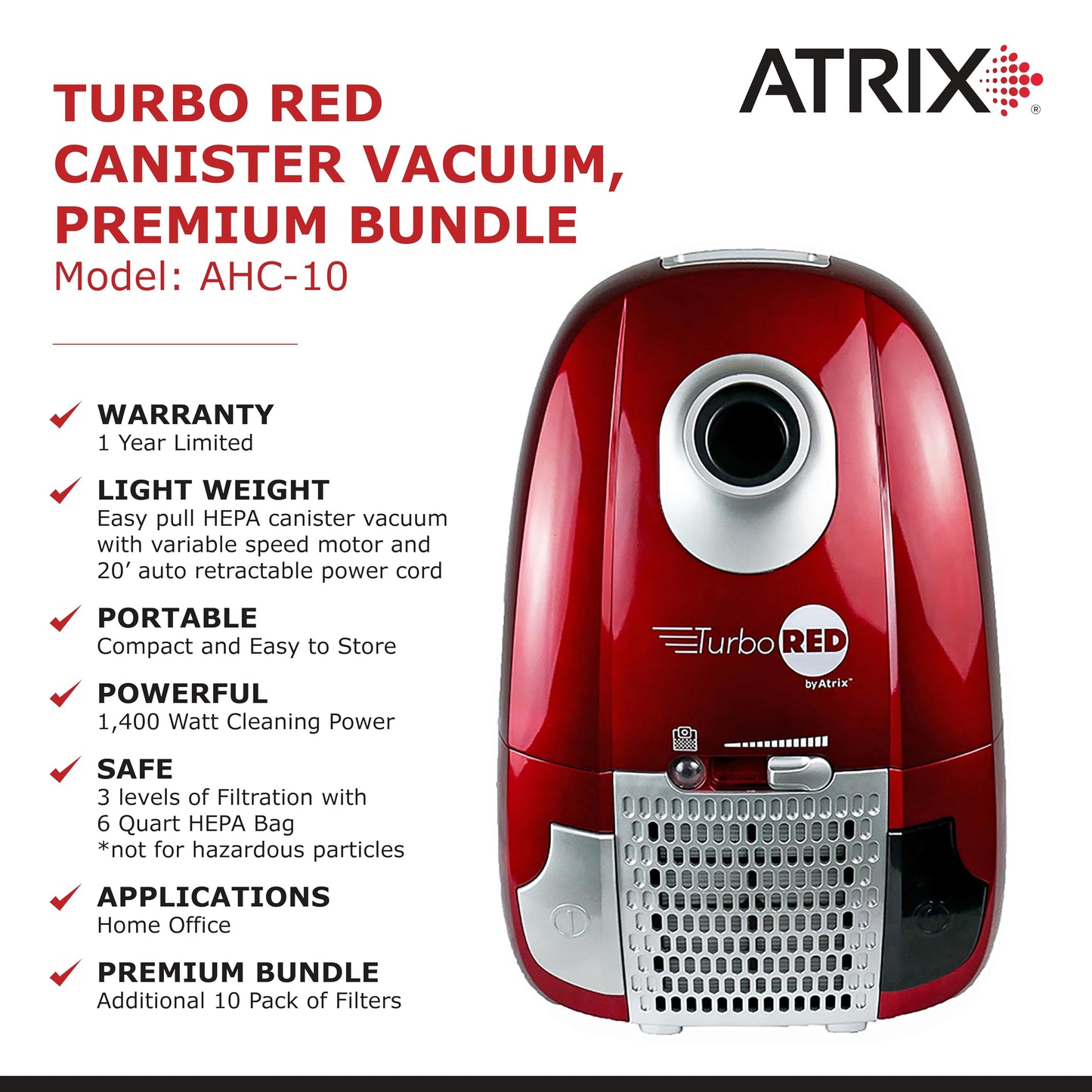 Atrix 6-Quart Canister Vacuum – Red