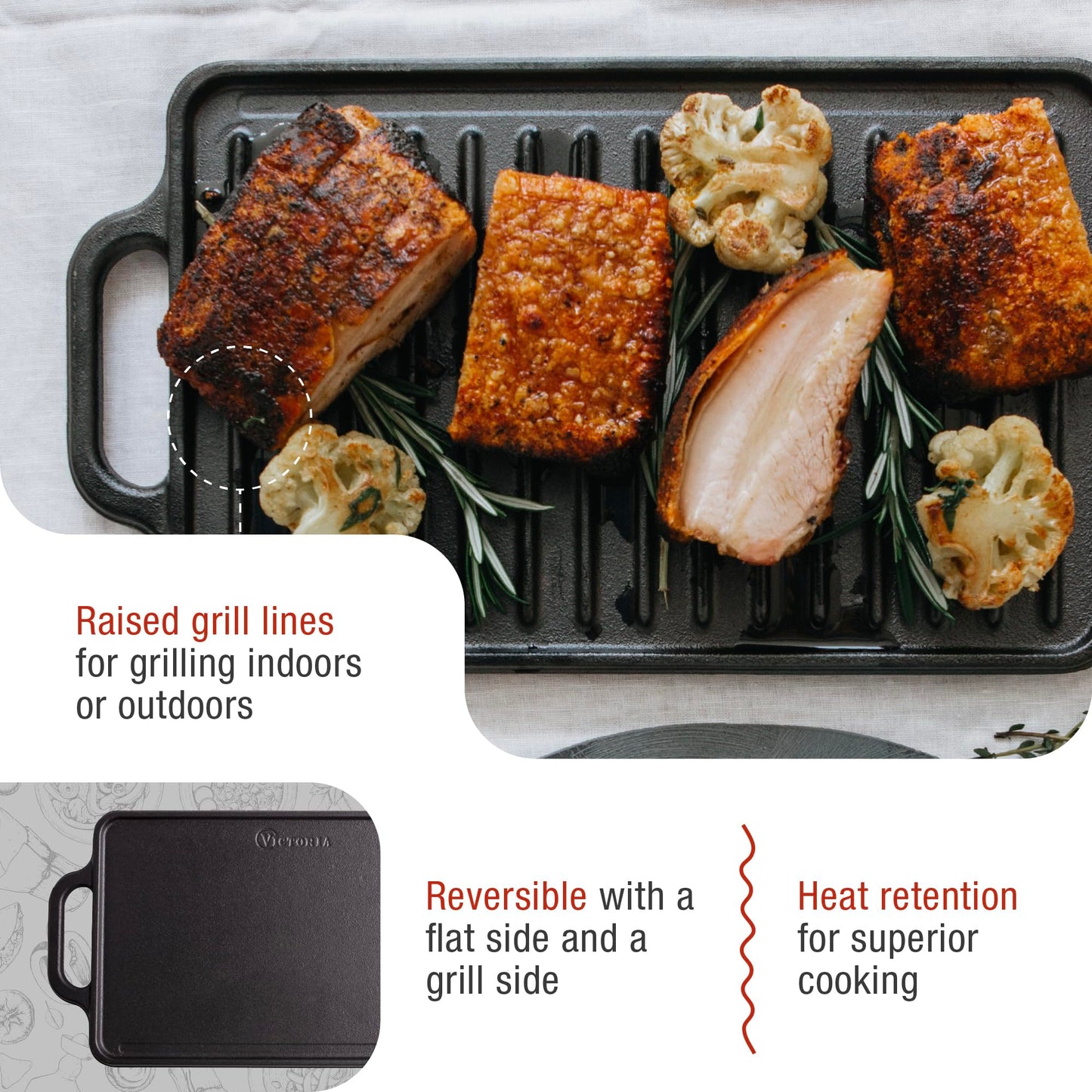 Victoria 13" Rectangular Cast Iron Griddle