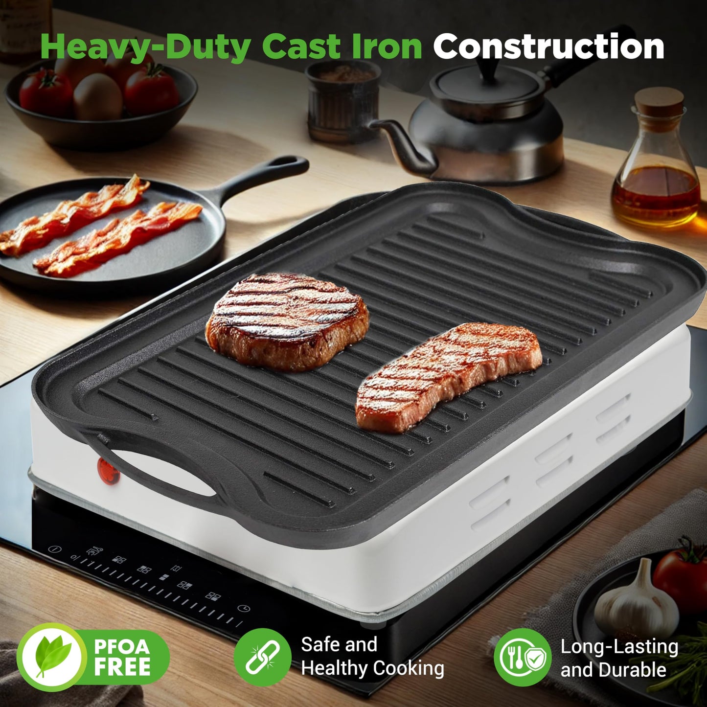NutriChef 18" Cast Iron Griddle