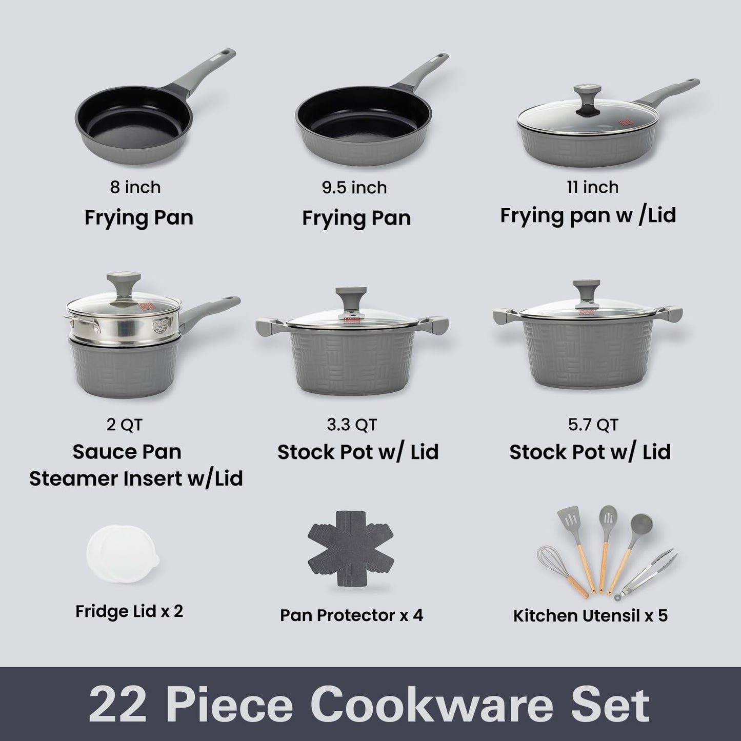 UCCLIFE 22-Pc Cookware Set