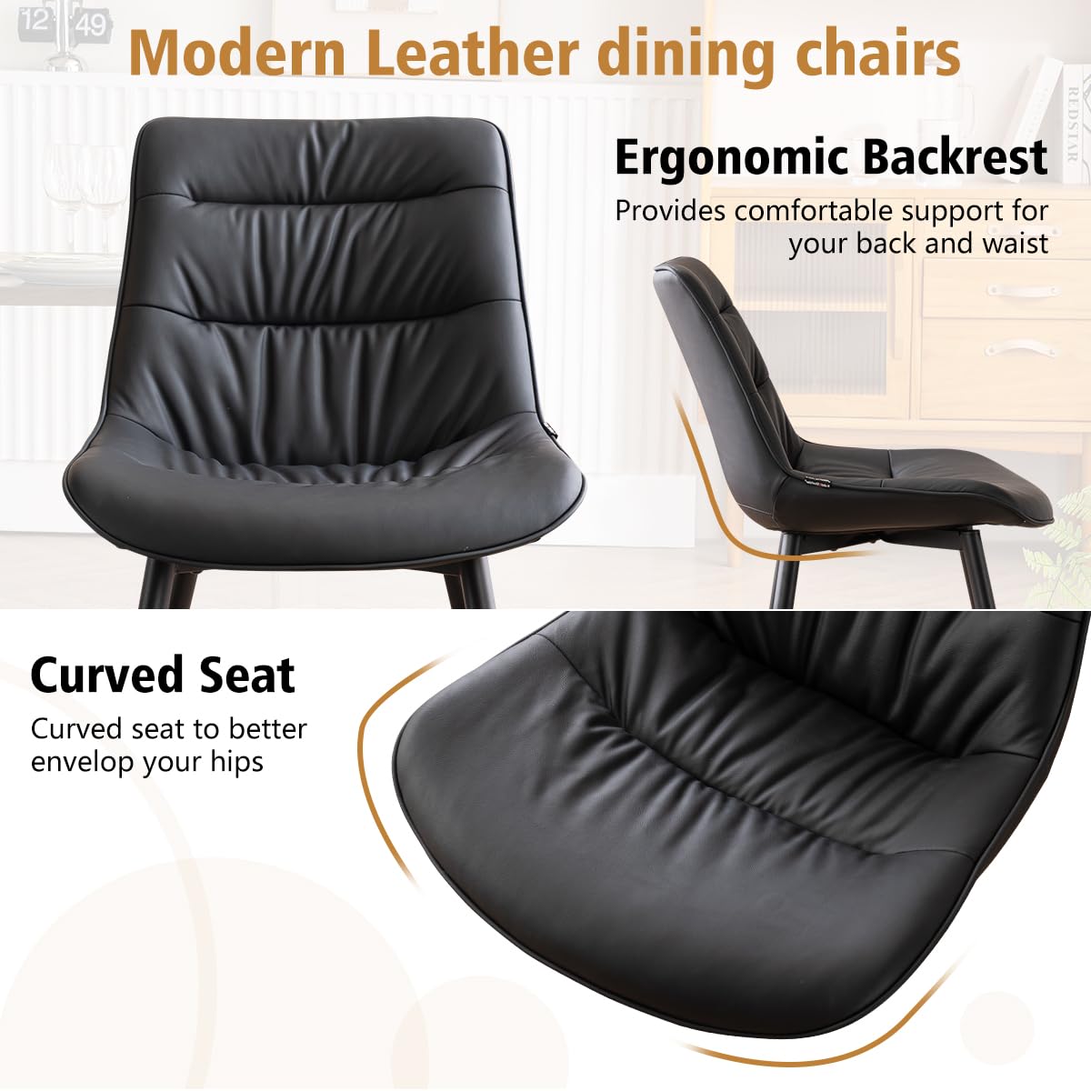 2 Modern PU Dining Chairs – Black