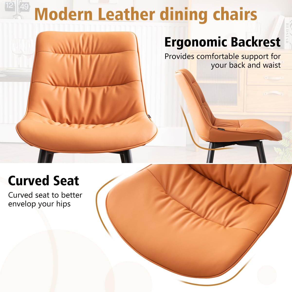 2 Modern PU Dining Chairs – Black