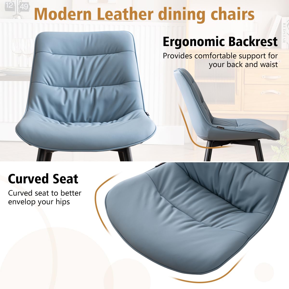2 Modern PU Dining Chairs – Black