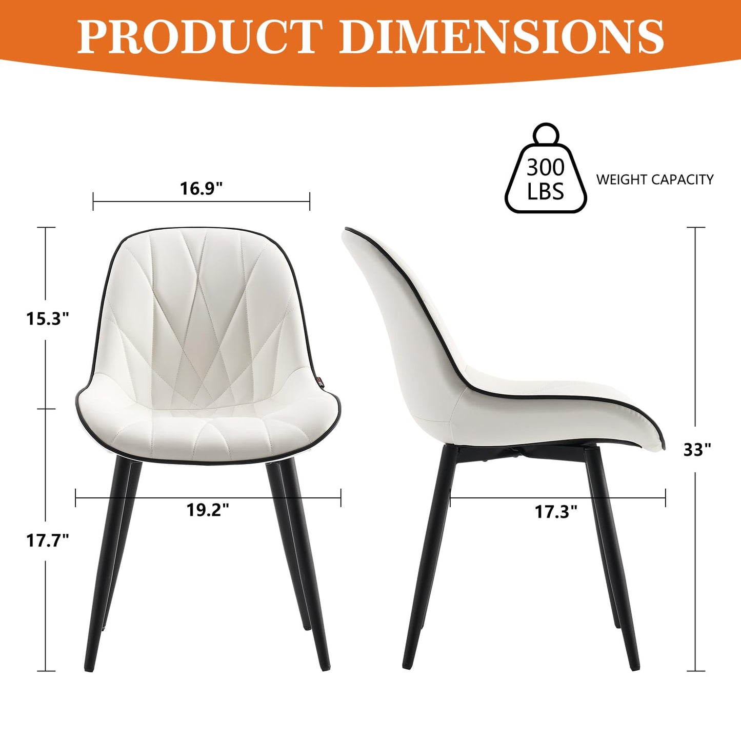 2 Modern White Dining Chairs