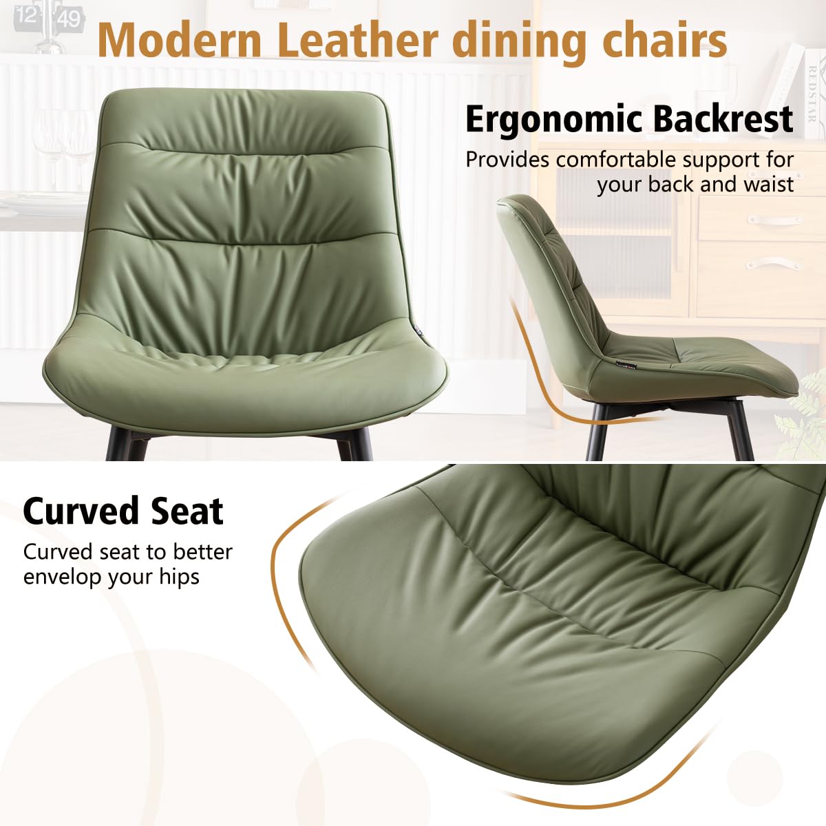 2 Modern PU Dining Chairs – Black