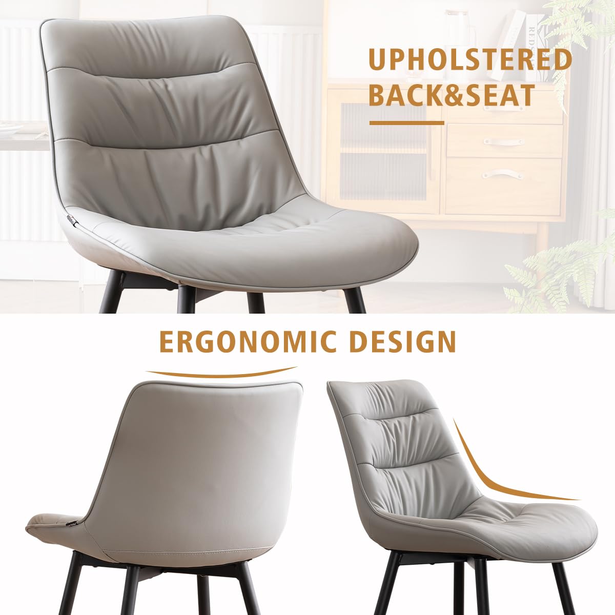 2 Modern PU Dining Chairs – Black