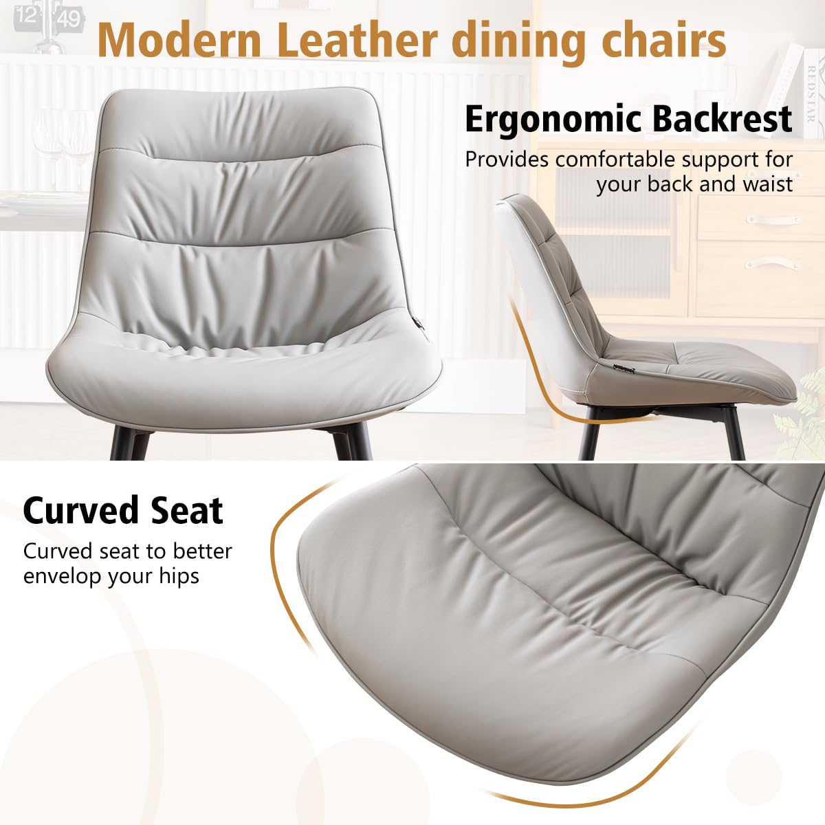 2 Modern PU Dining Chairs – Black