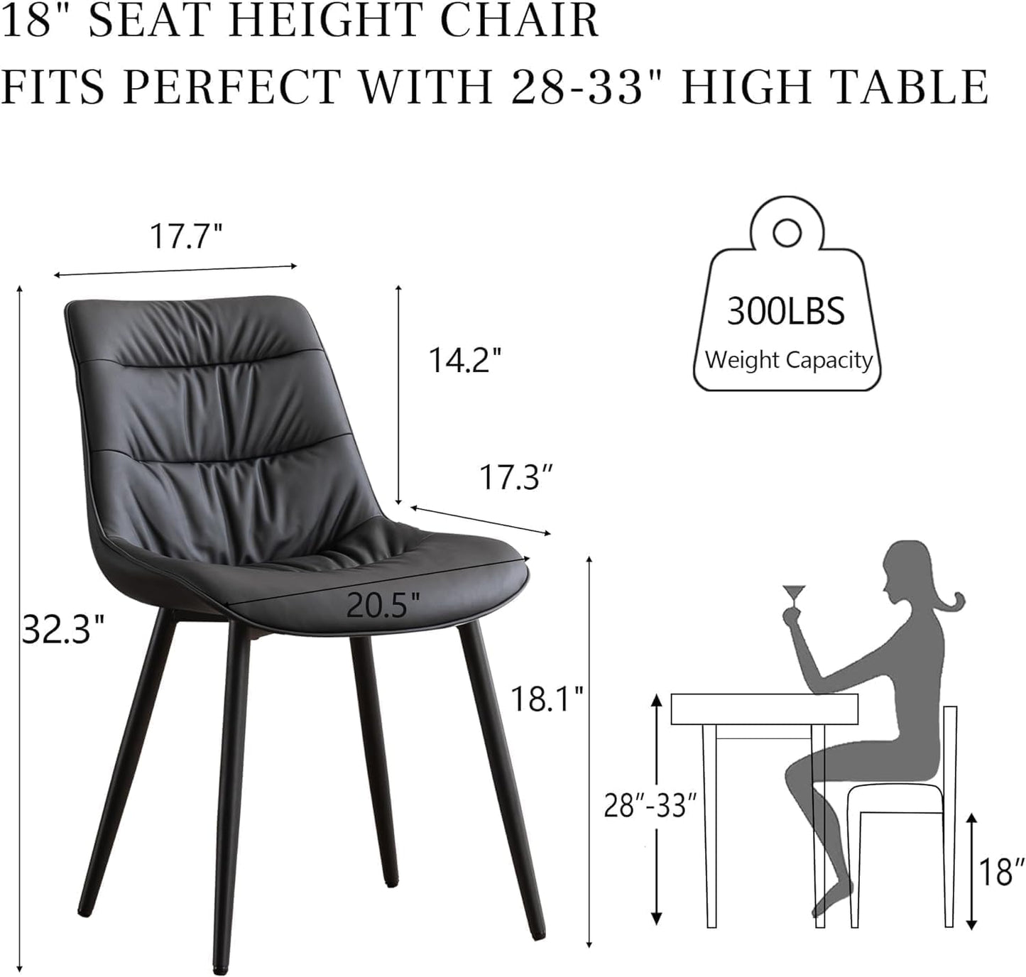 2 Modern PU Dining Chairs – Black