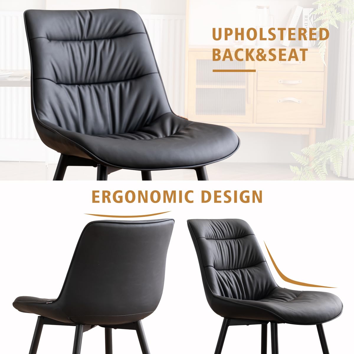 2 Modern PU Dining Chairs – Black