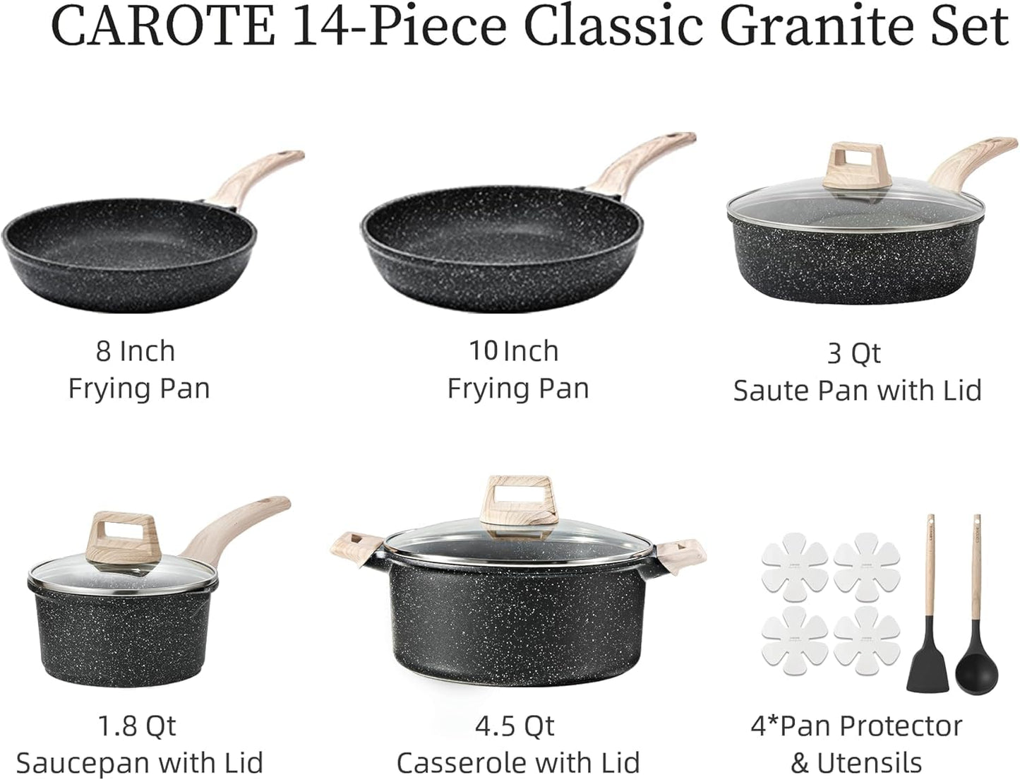 CAROTE 14-Pc Ceramic Cookware