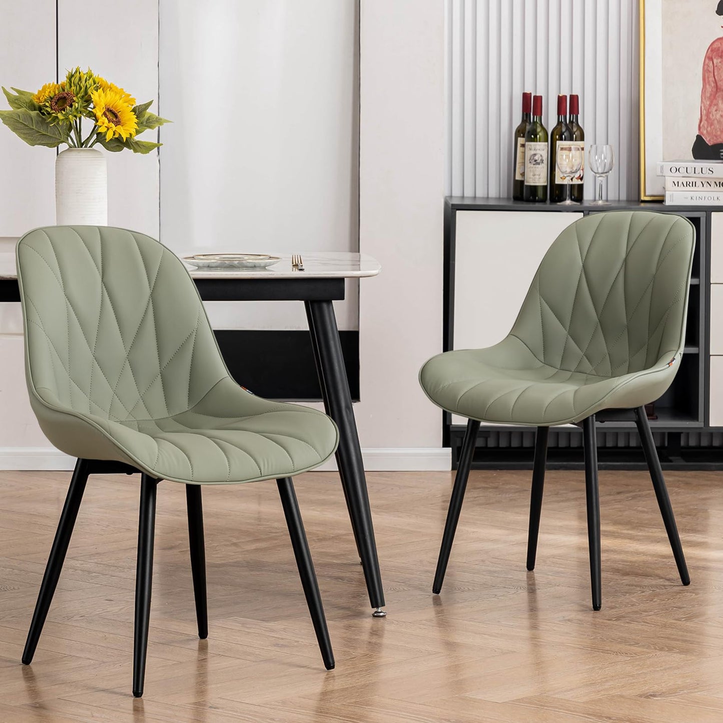 2 Modern White Dining Chairs