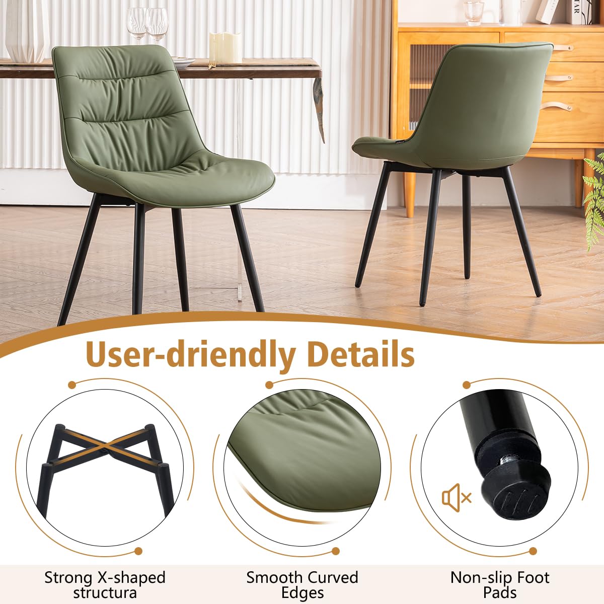 2 Modern PU Dining Chairs – Black