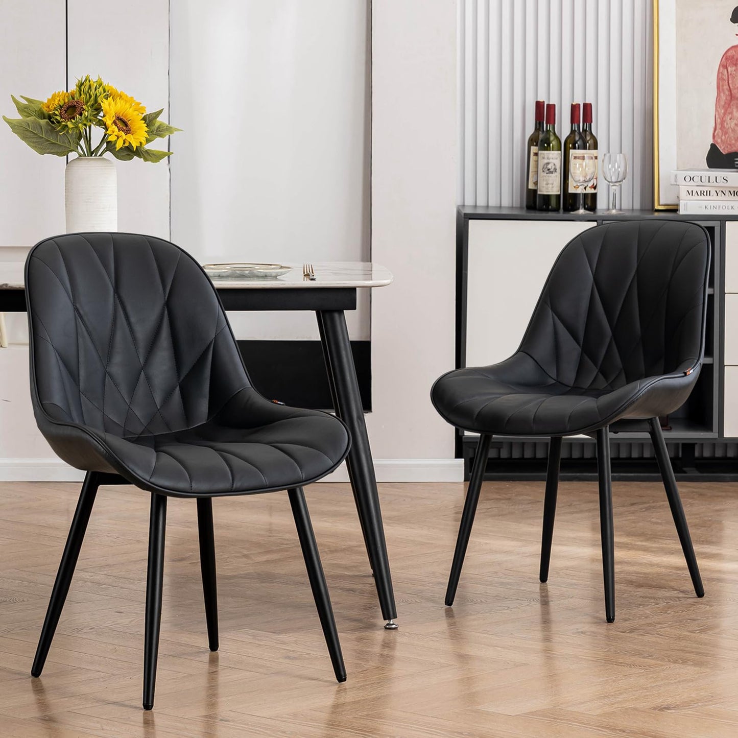 2 Modern White Dining Chairs