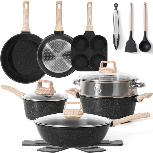 12-Pc Black Granite Cookware Set