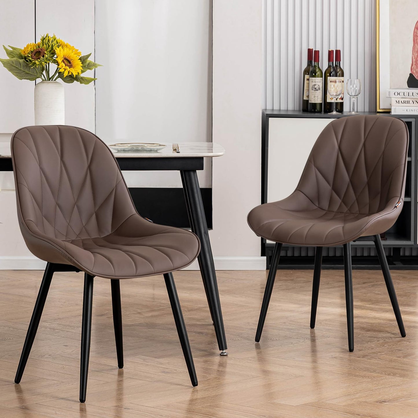 2 Modern White Dining Chairs