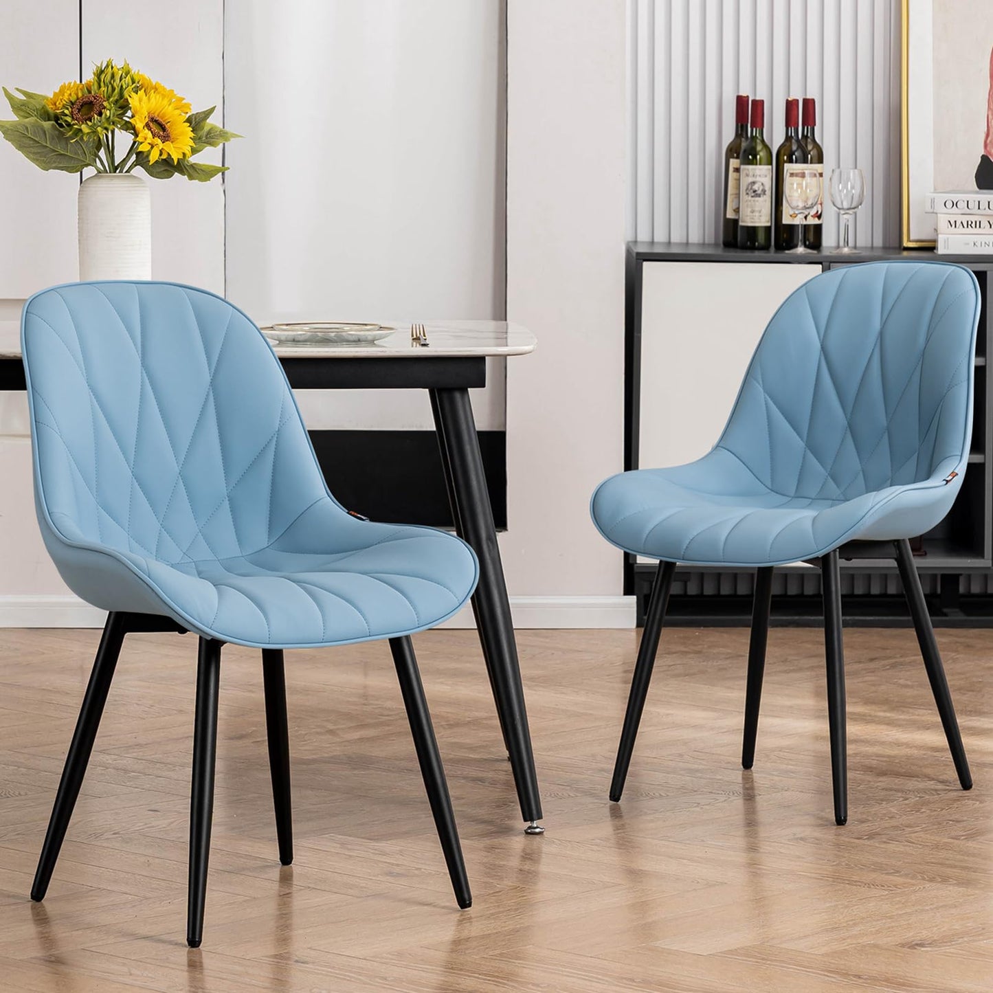 2 Modern White Dining Chairs