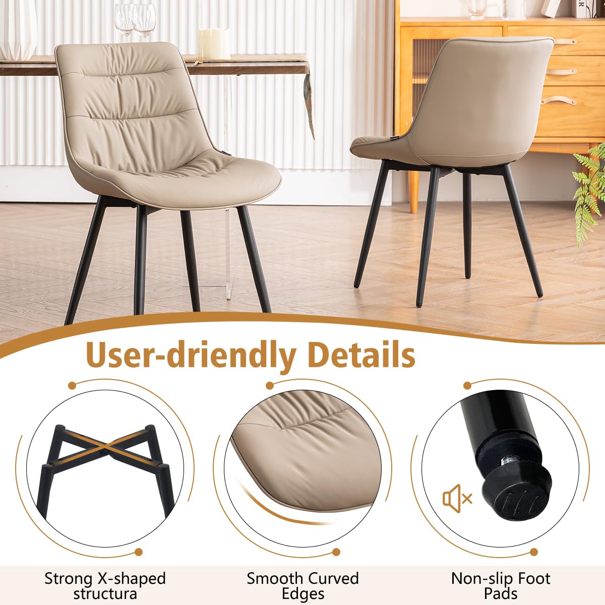 2 Modern PU Dining Chairs – Black