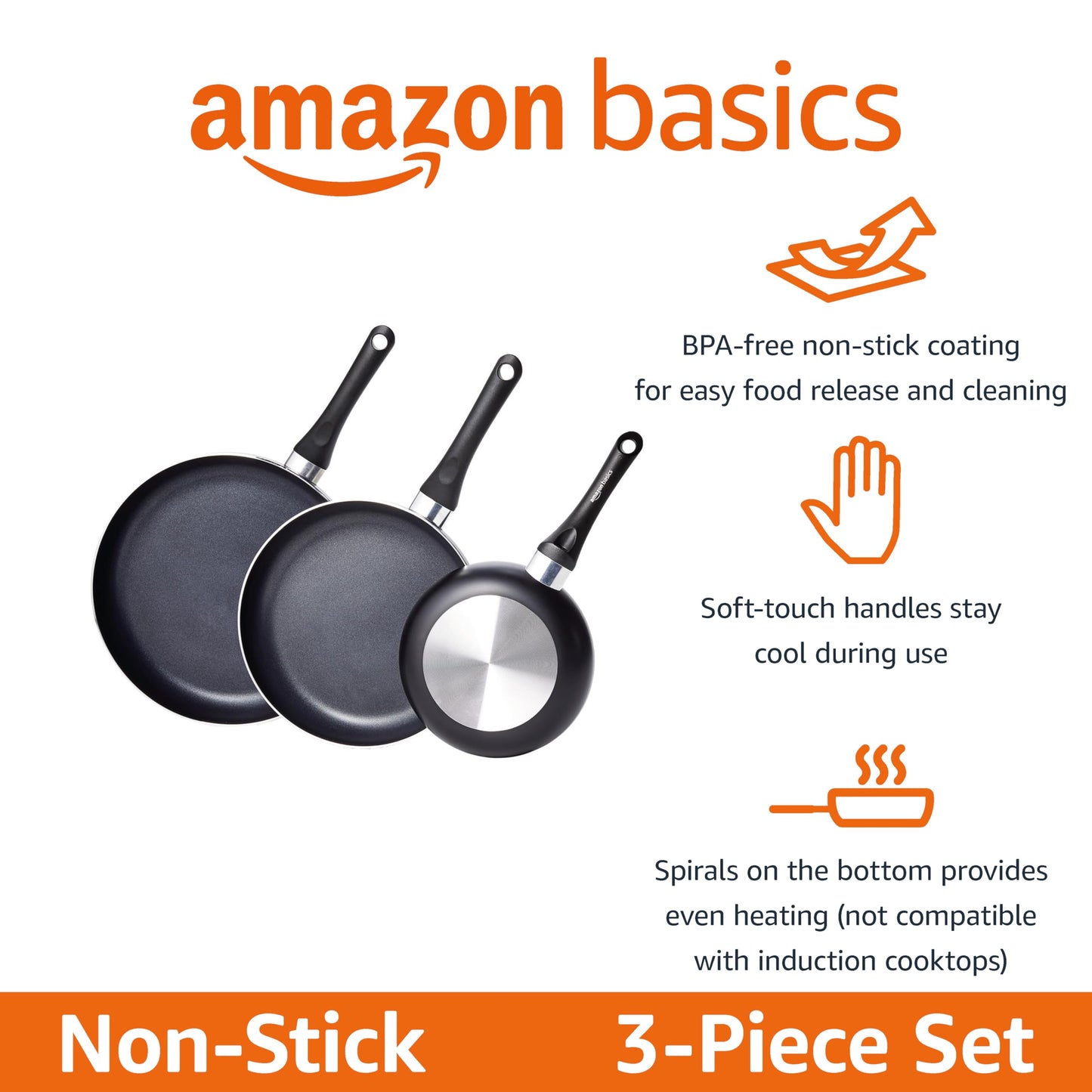 Amazon Basics 3-Pc Nonstick Pan Set