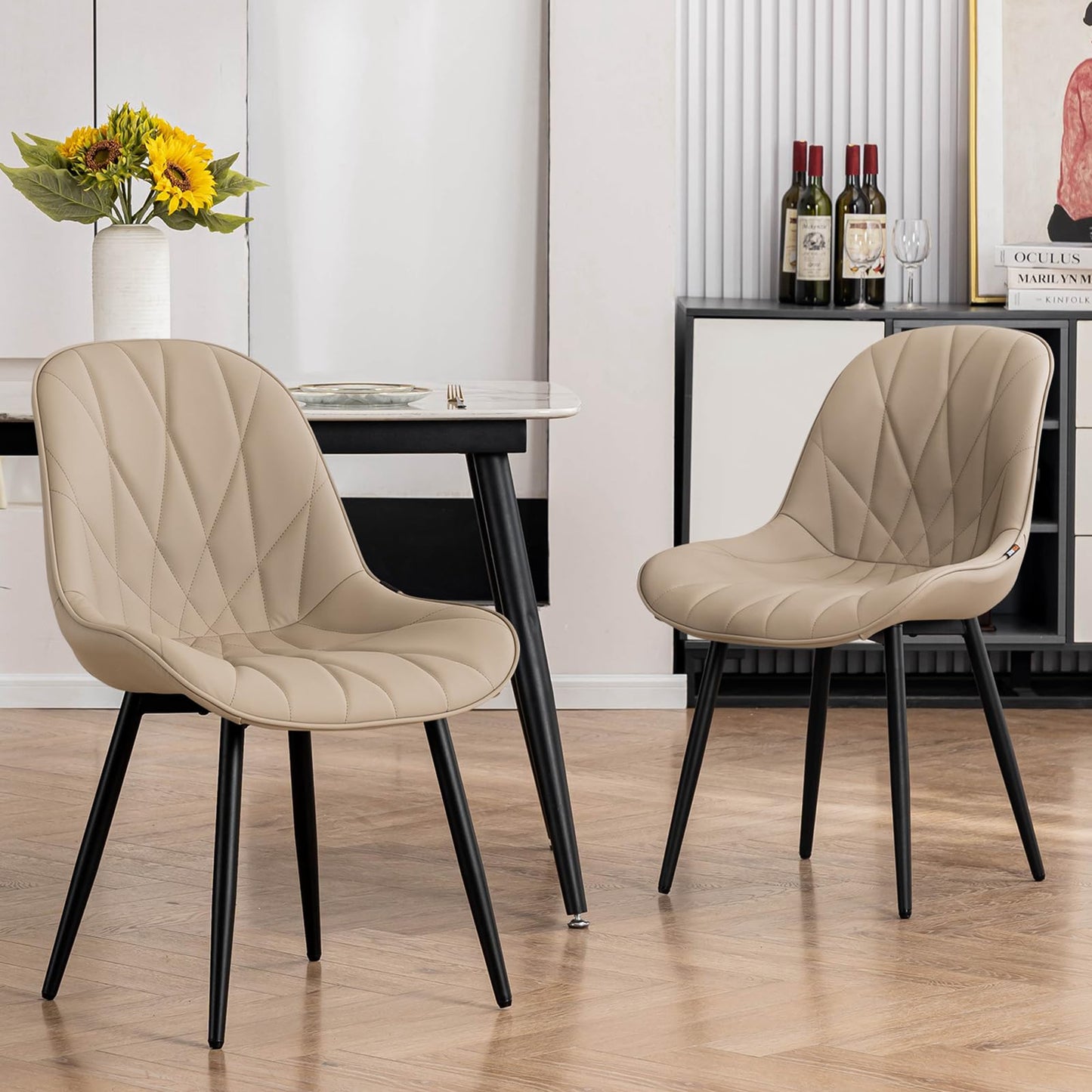 2 Modern White Dining Chairs