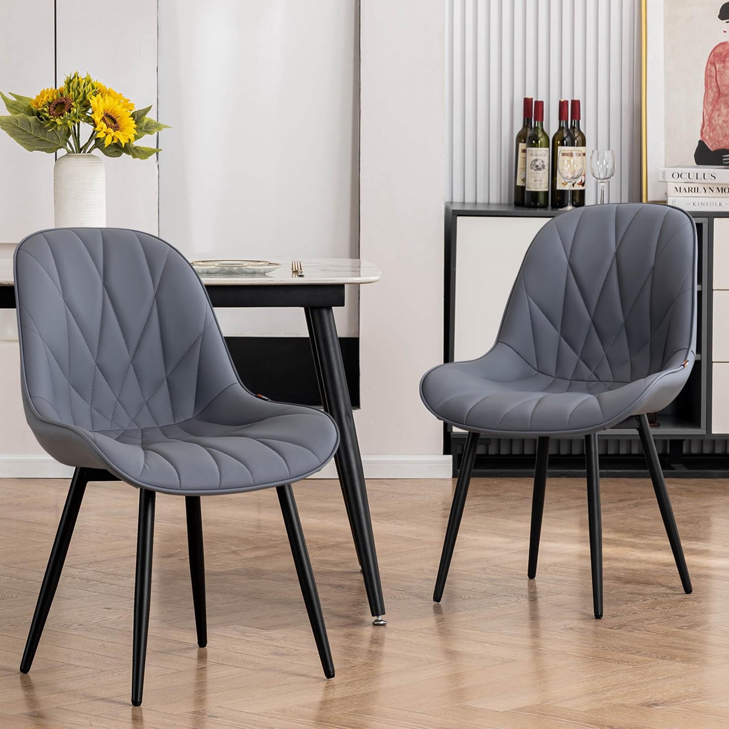 2 Modern White Dining Chairs
