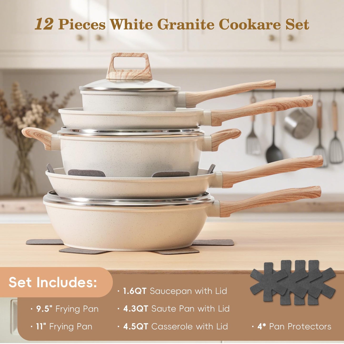 12-Pc Black Granite Cookware Set