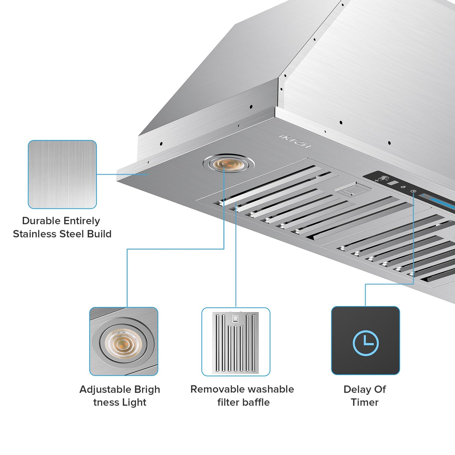 IKTCH 36" Kitchen Range Hood – Stainless Steel