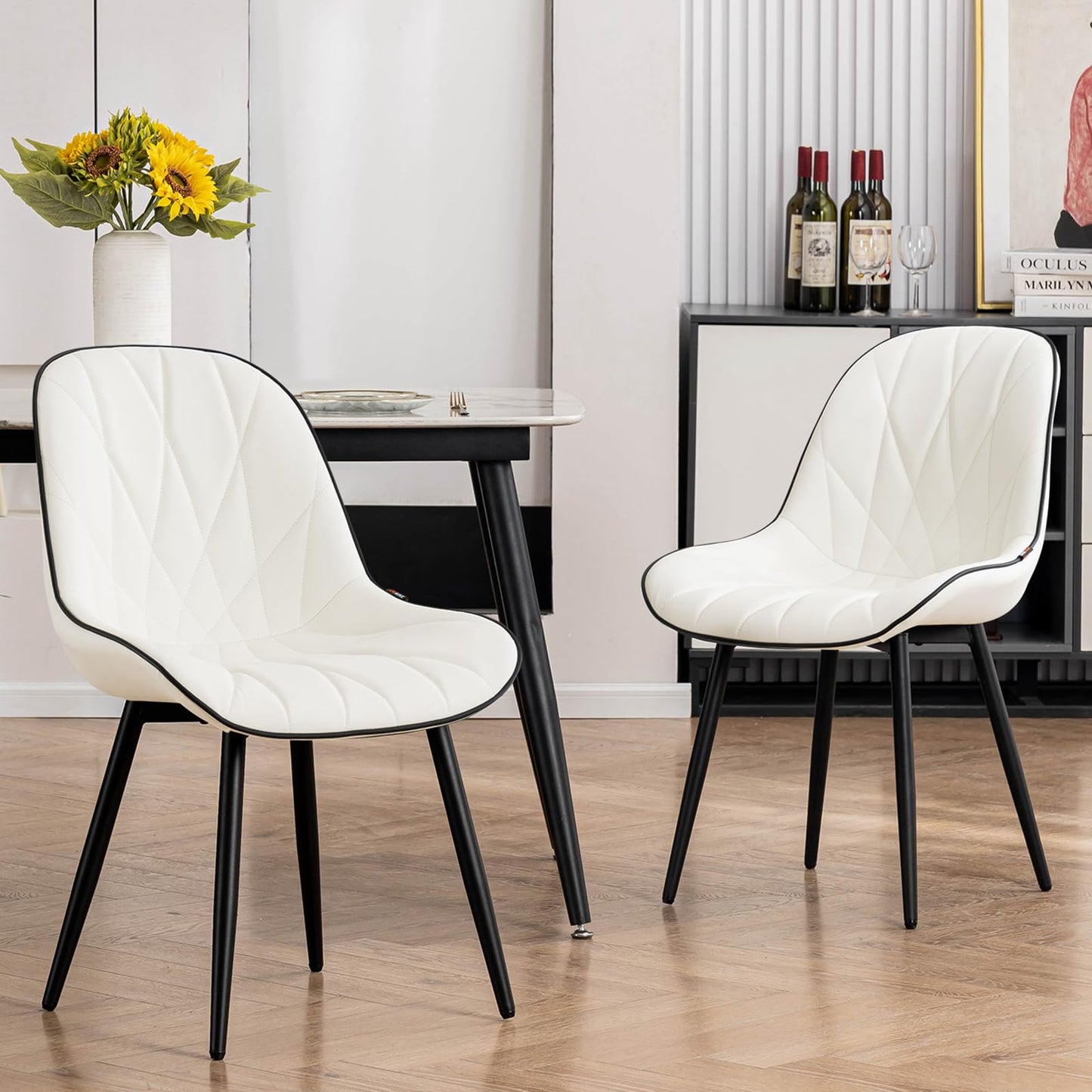 2 Modern White Dining Chairs