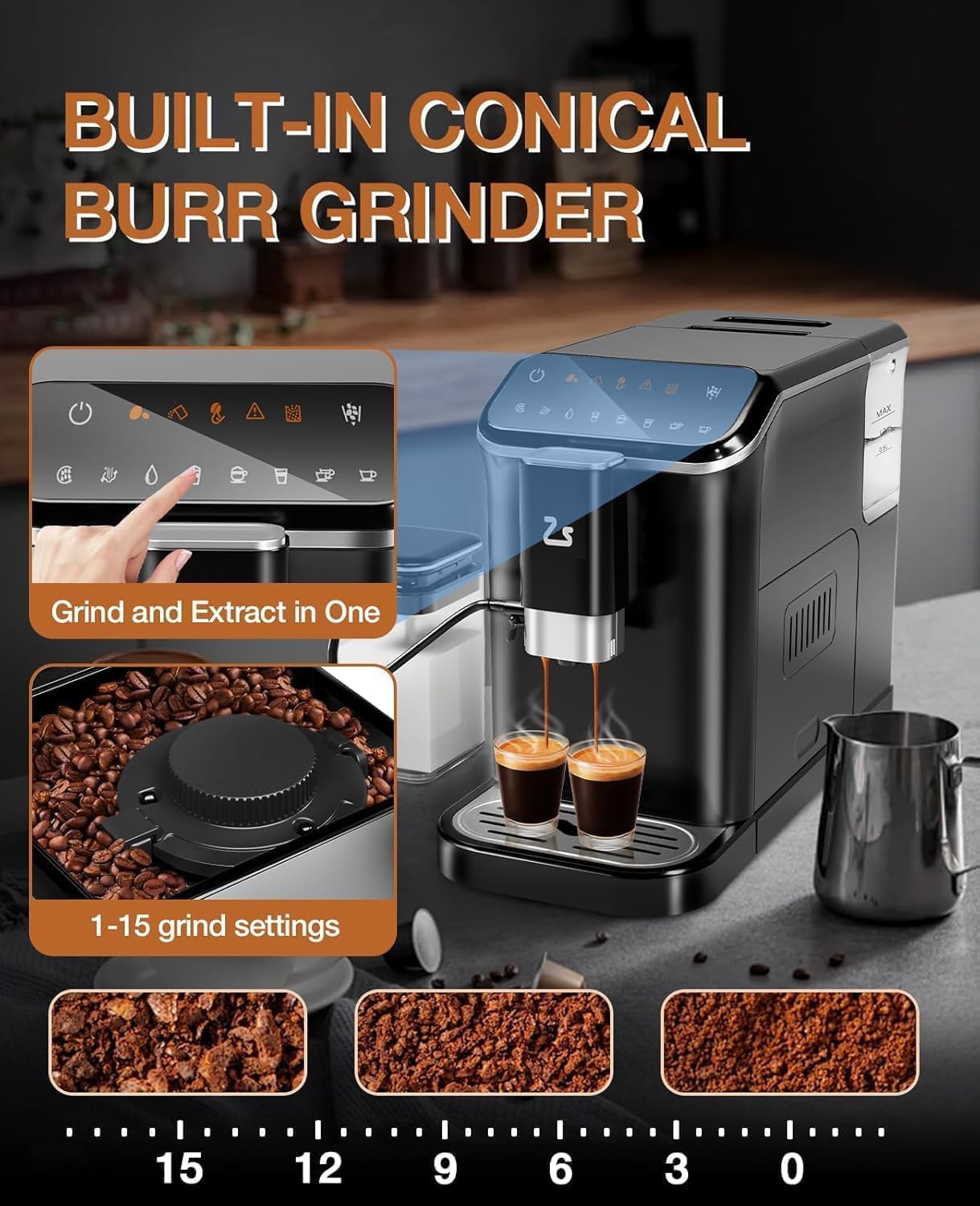 Automatic Espresso Machine with Grinder & Frother