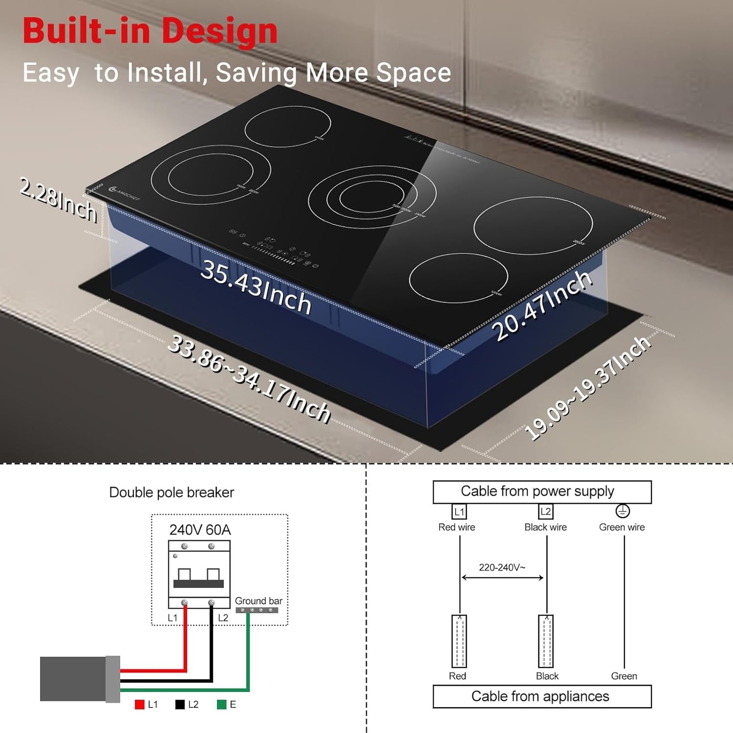 AMZCHEF 36" Electric Cooktop