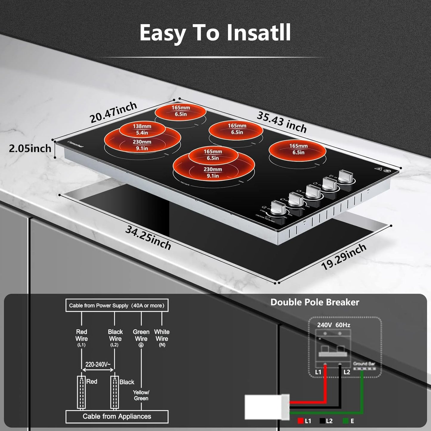 AMZCHEF 36" Electric Cooktop
