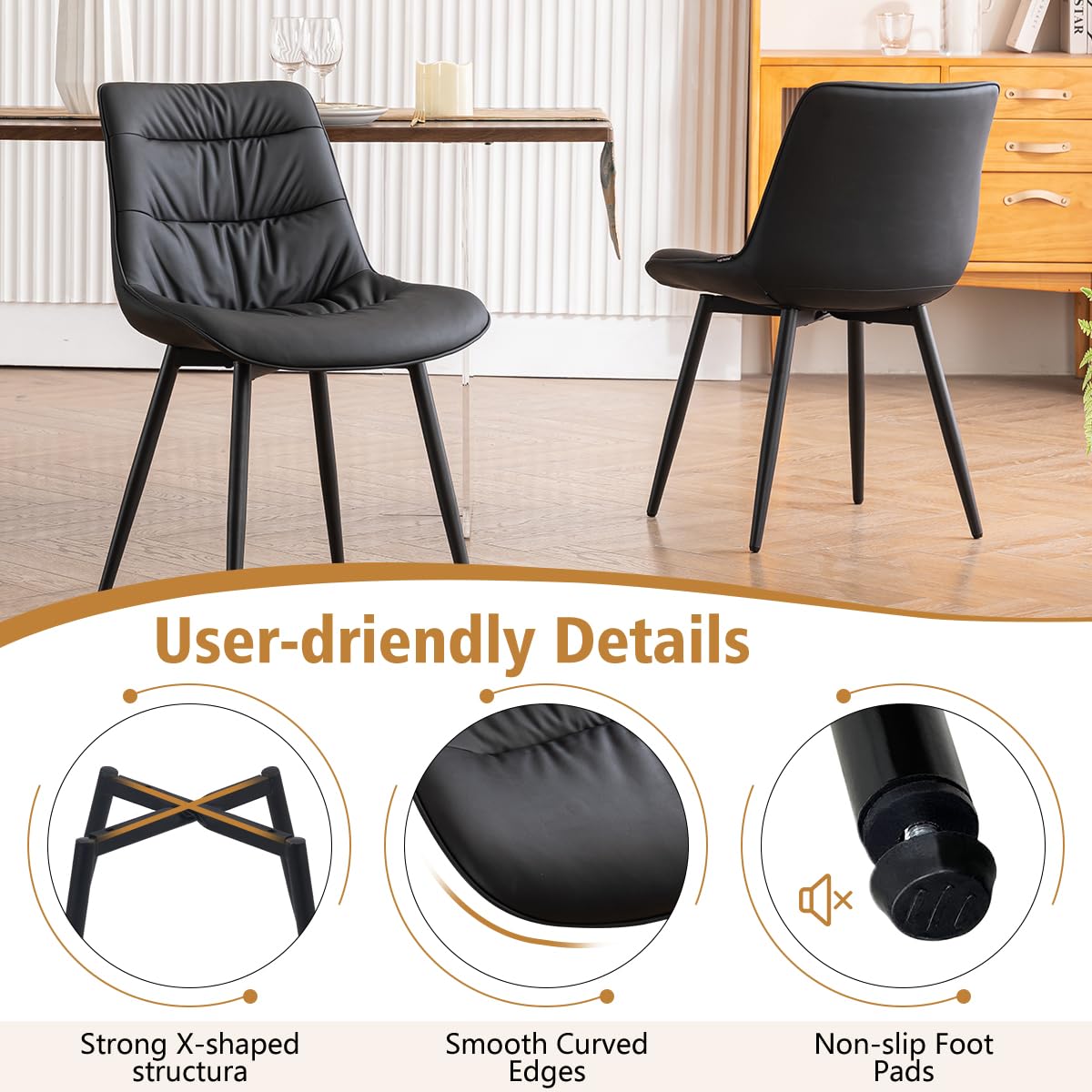 2 Modern PU Dining Chairs – Black
