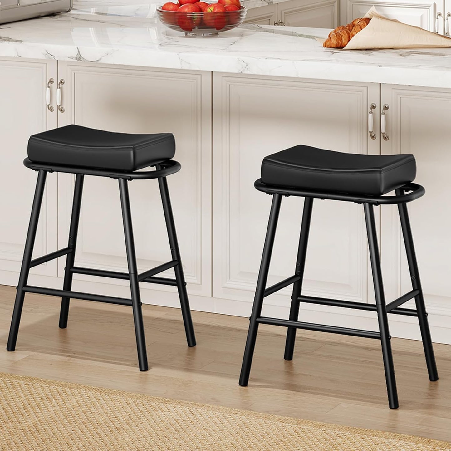 2-Piece 24" PU Bar Stools – Black