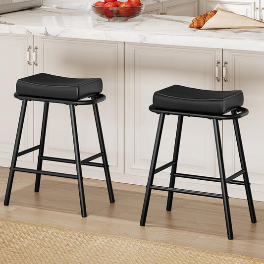 2-Piece 24" PU Bar Stools – Black